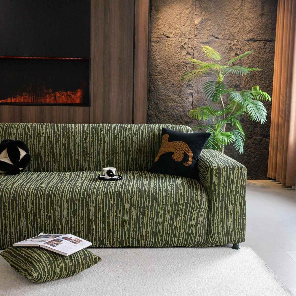 High Stretch Couch Slipcover with Abstract Stripe, Washable Non-Slip Cover for Dogs