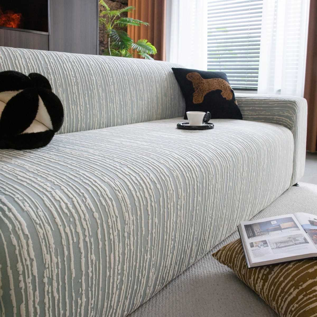 High Stretch Couch Slipcover with Abstract Stripe, Washable Non-Slip Cover for Dogs