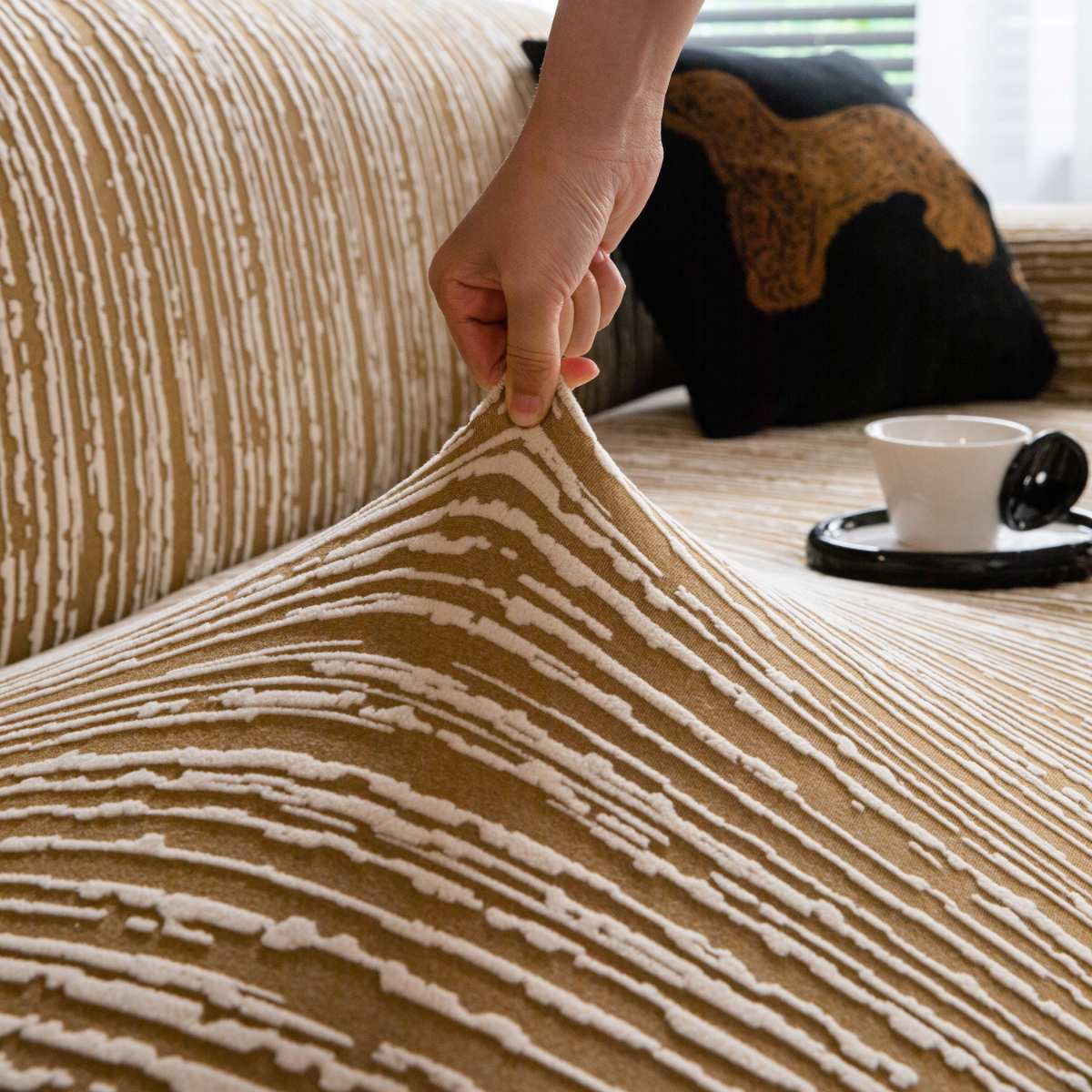 High Stretch Couch Slipcover with Abstract Stripe, Washable Non-Slip Cover for Dogs