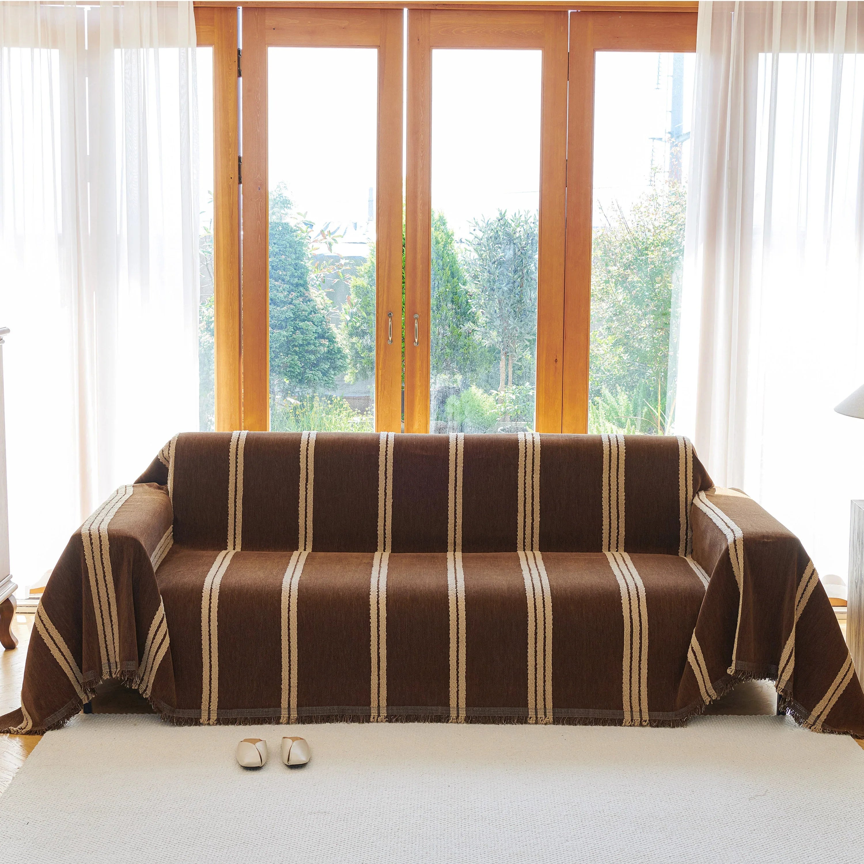 Textural Striped Chenille Sofa Covers, Boho Washable Decor Sofa Blankets Covers - TaroTextile