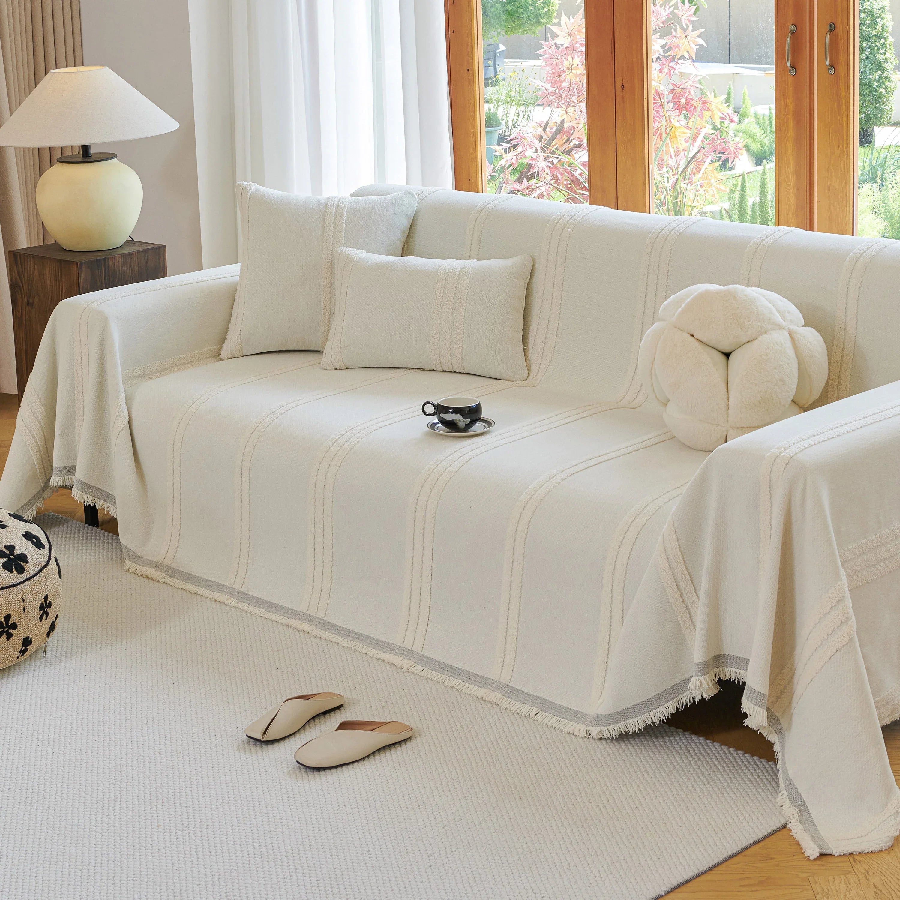 Textural Striped Chenille Sofa Covers, Boho Washable Decor Sofa Blankets Covers - TaroTextile