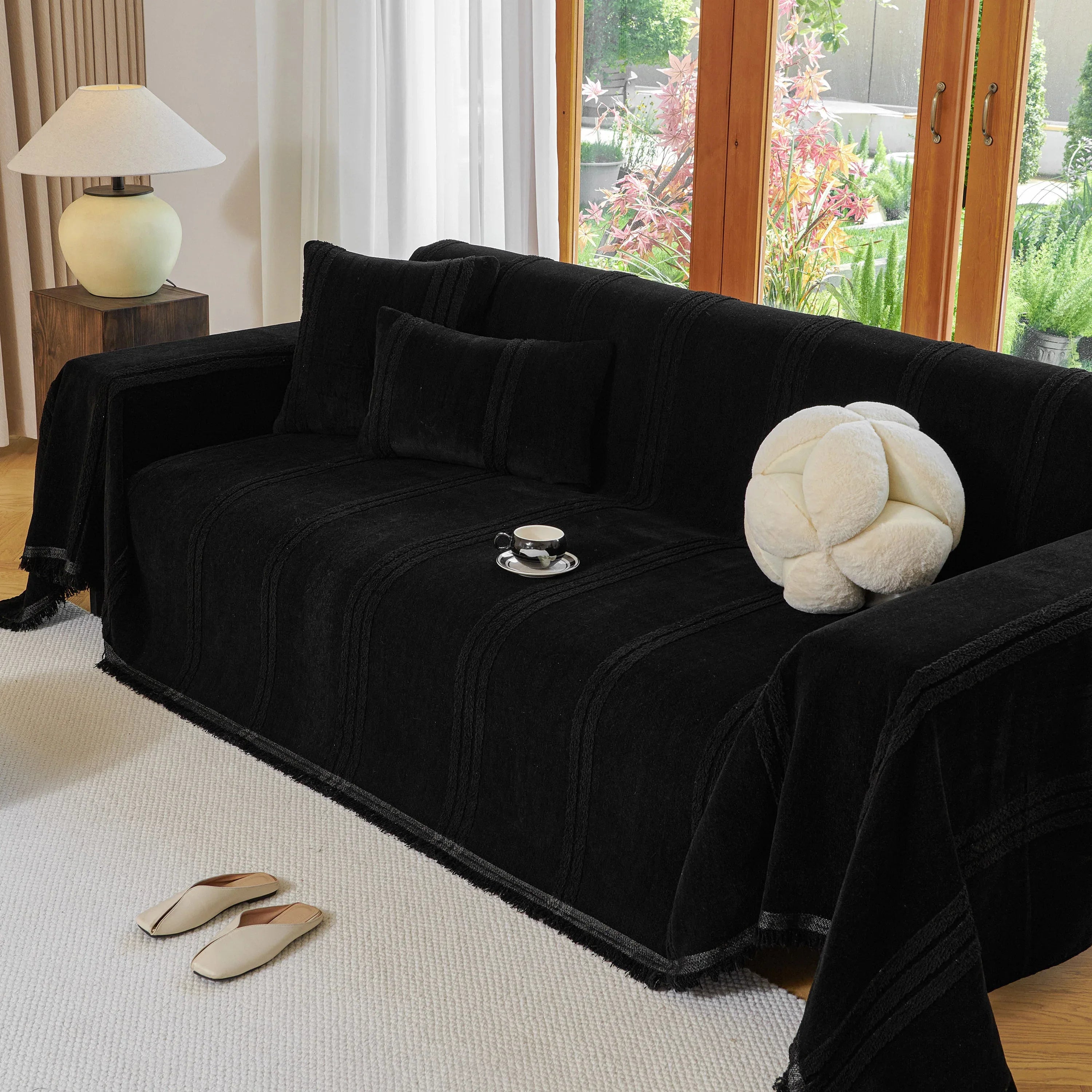 Textural Striped Chenille Sofa Covers, Boho Washable Decor Sofa Blankets Covers - TaroTextile