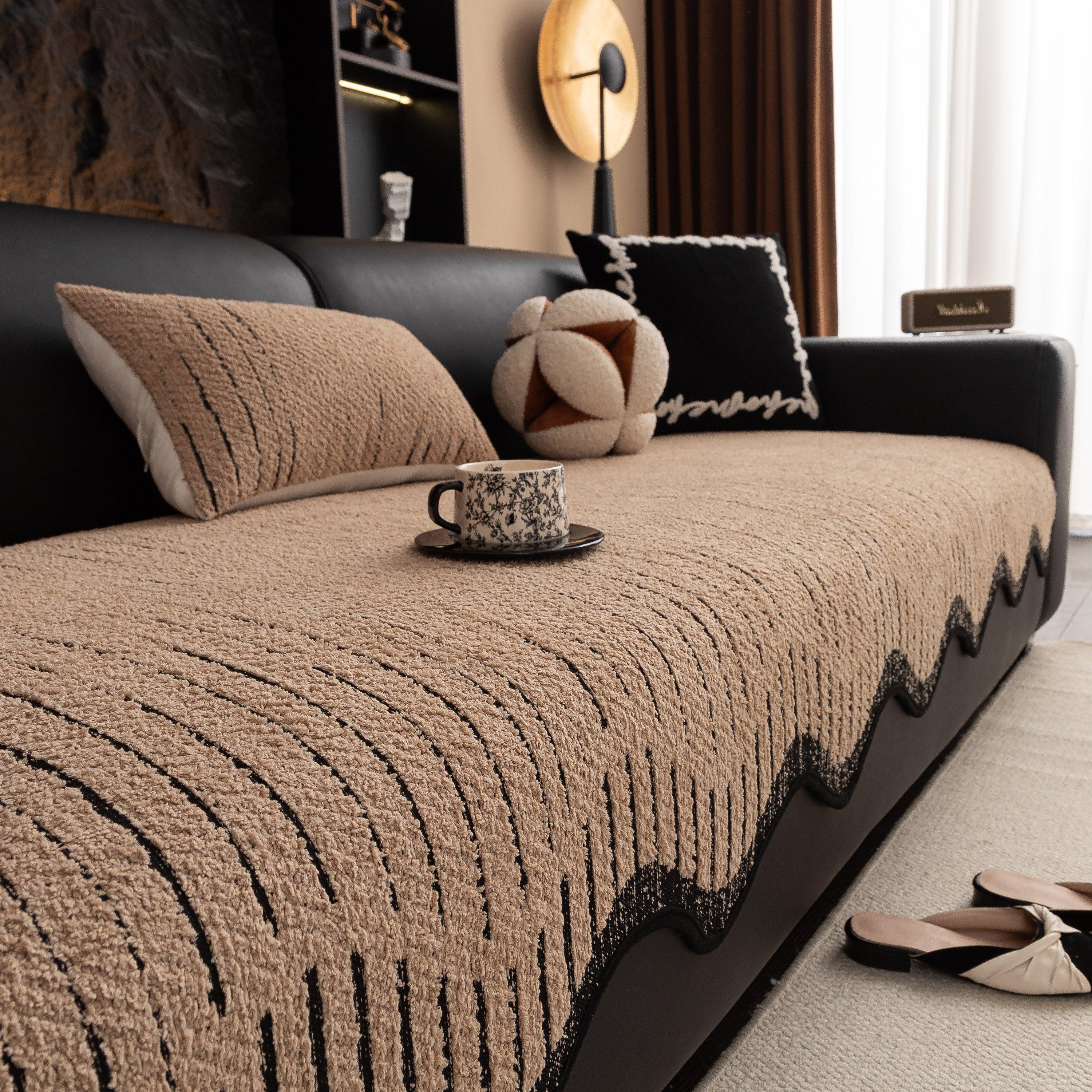 Textured Sofa Seat Cover with Wave Edge – Non-Slip, Washable Couch Throw Protector - TaroTextile