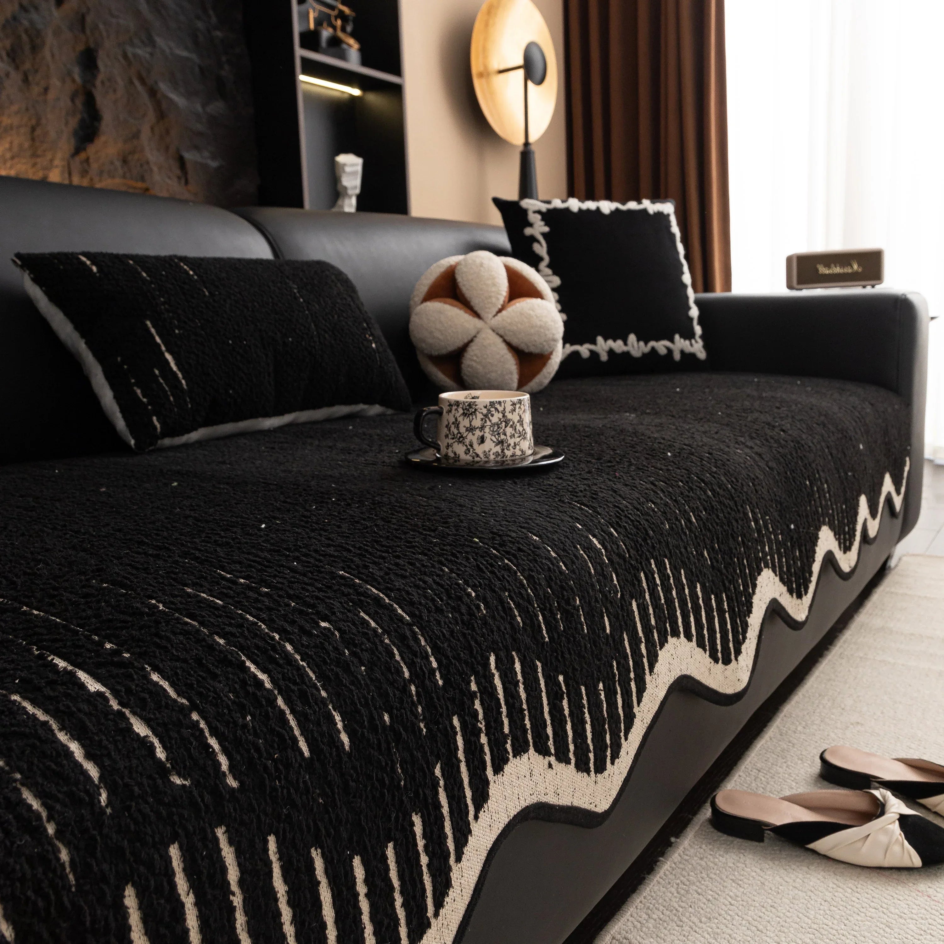 Textured Sofa Seat Cover with Wave Edge – Non-Slip, Washable Couch Throw Protector - TaroTextile