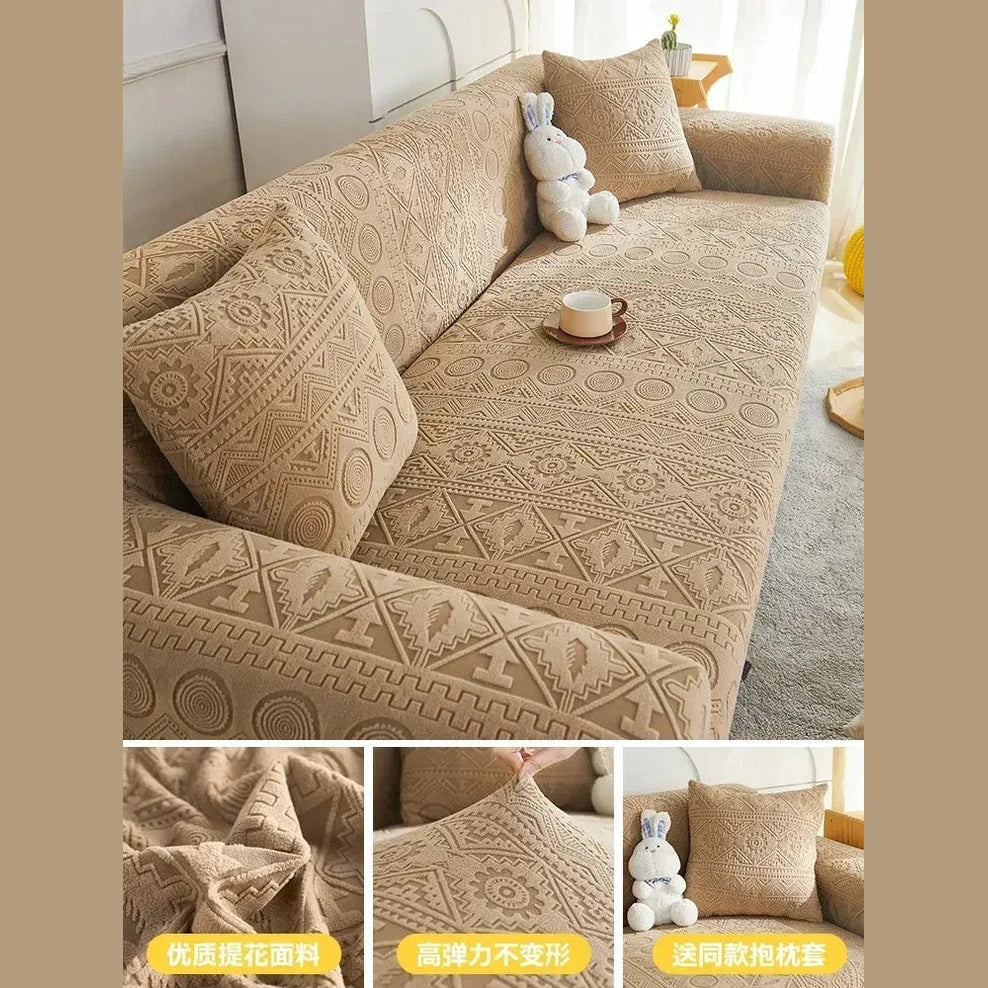 Thick Elastic Sofa Cover Slipcover Stretchy Polar Fleece Seater Corner Couch Cover - TaroTextile