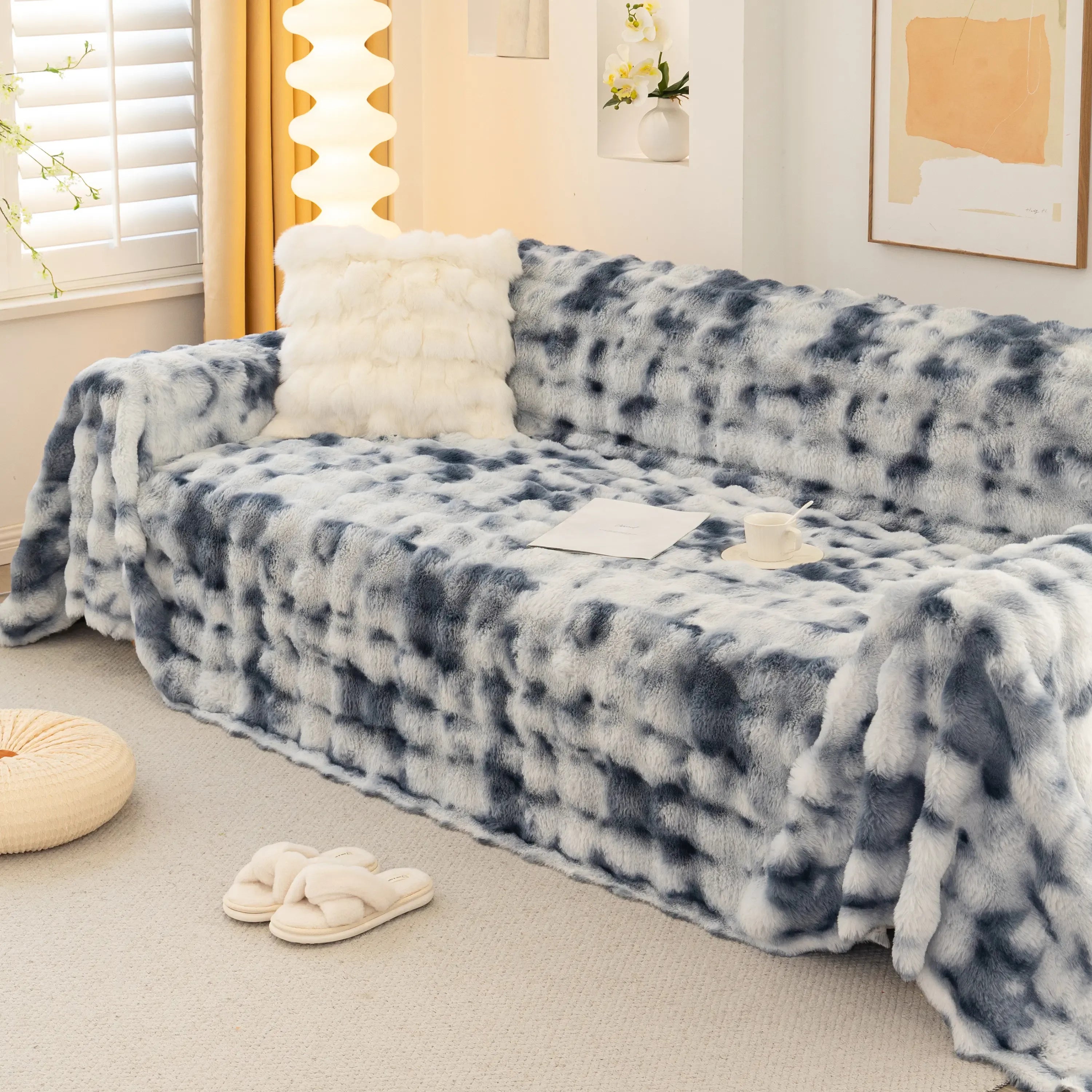 Thick Faux Fur Couch Cover Fluffy Fuzzy Warm Washable Furniture Protector for Kids Pets - TaroTextile