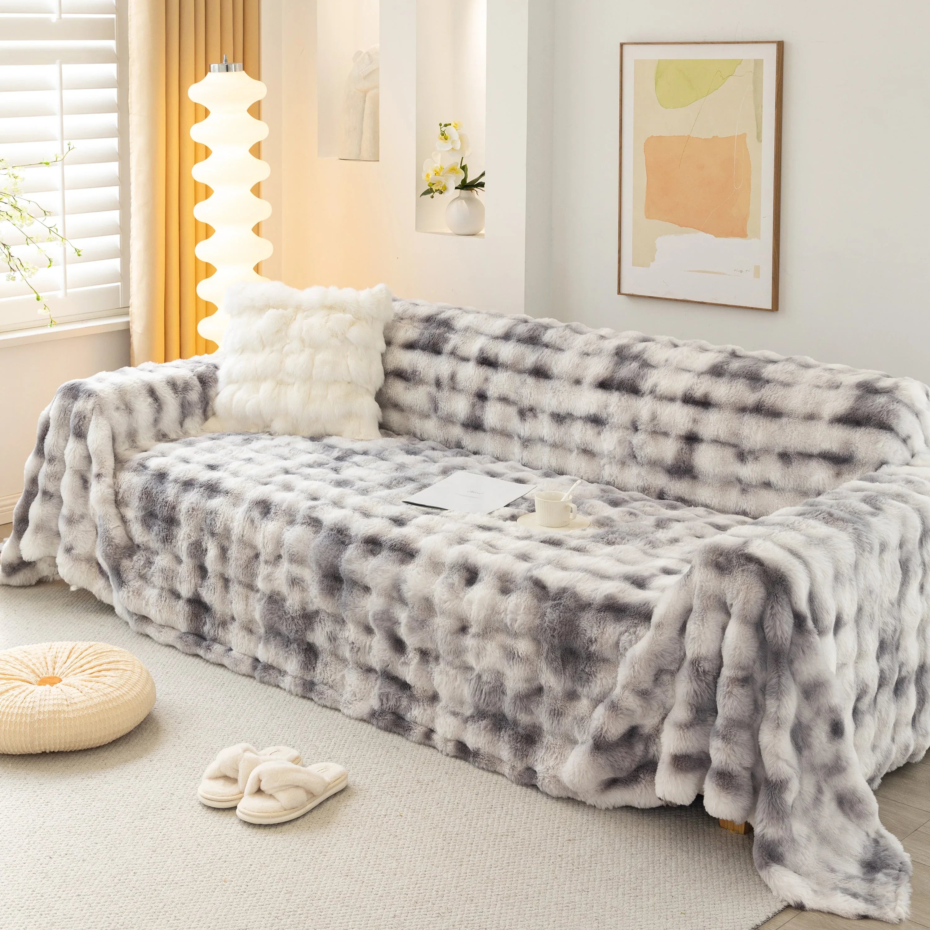 Thick Faux Fur Couch Cover Fluffy Fuzzy Warm Washable Furniture Protector for Kids Pets - TaroTextile