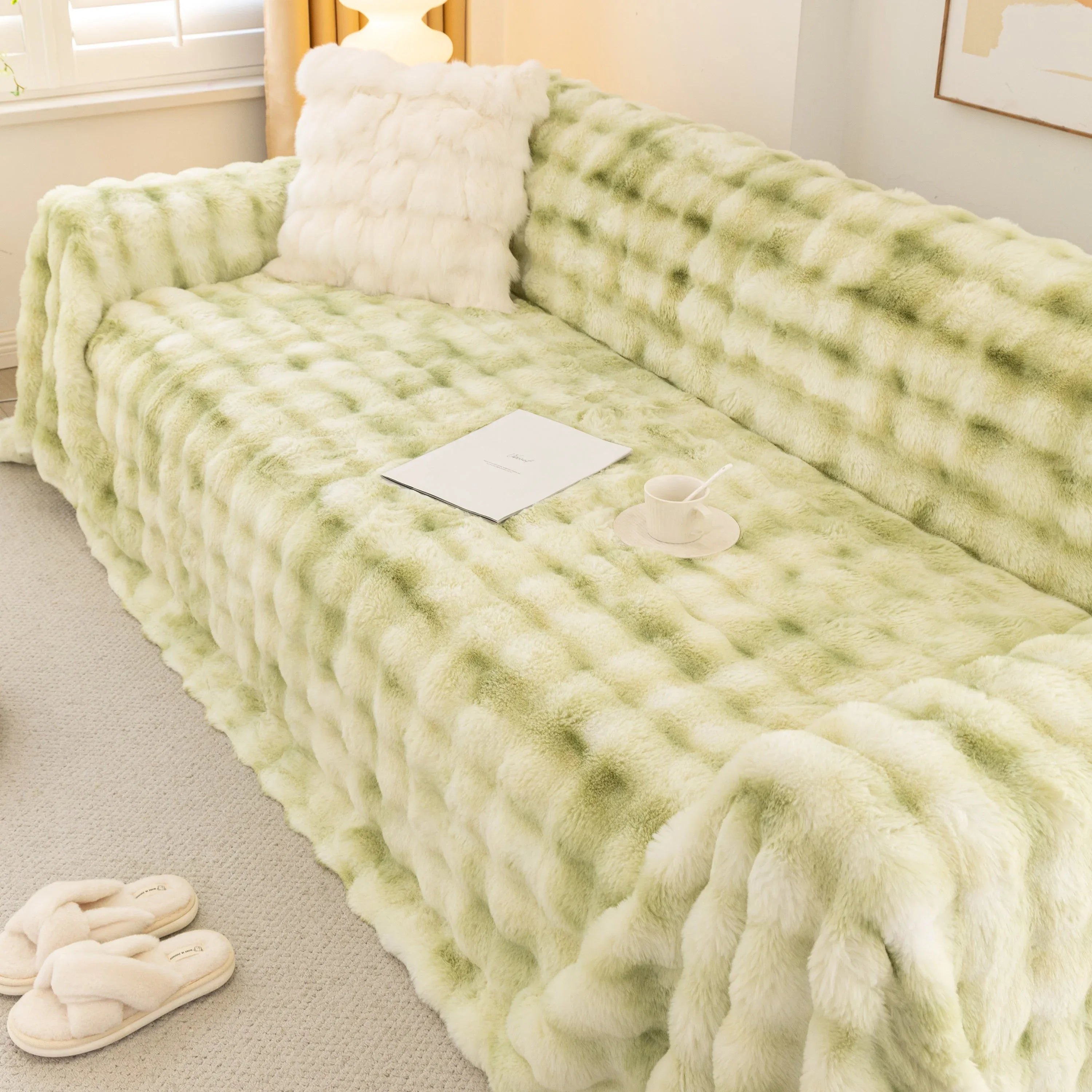 Thick Faux Fur Couch Cover Fluffy Fuzzy Warm Washable Furniture Protector for Kids Pets - TaroTextile