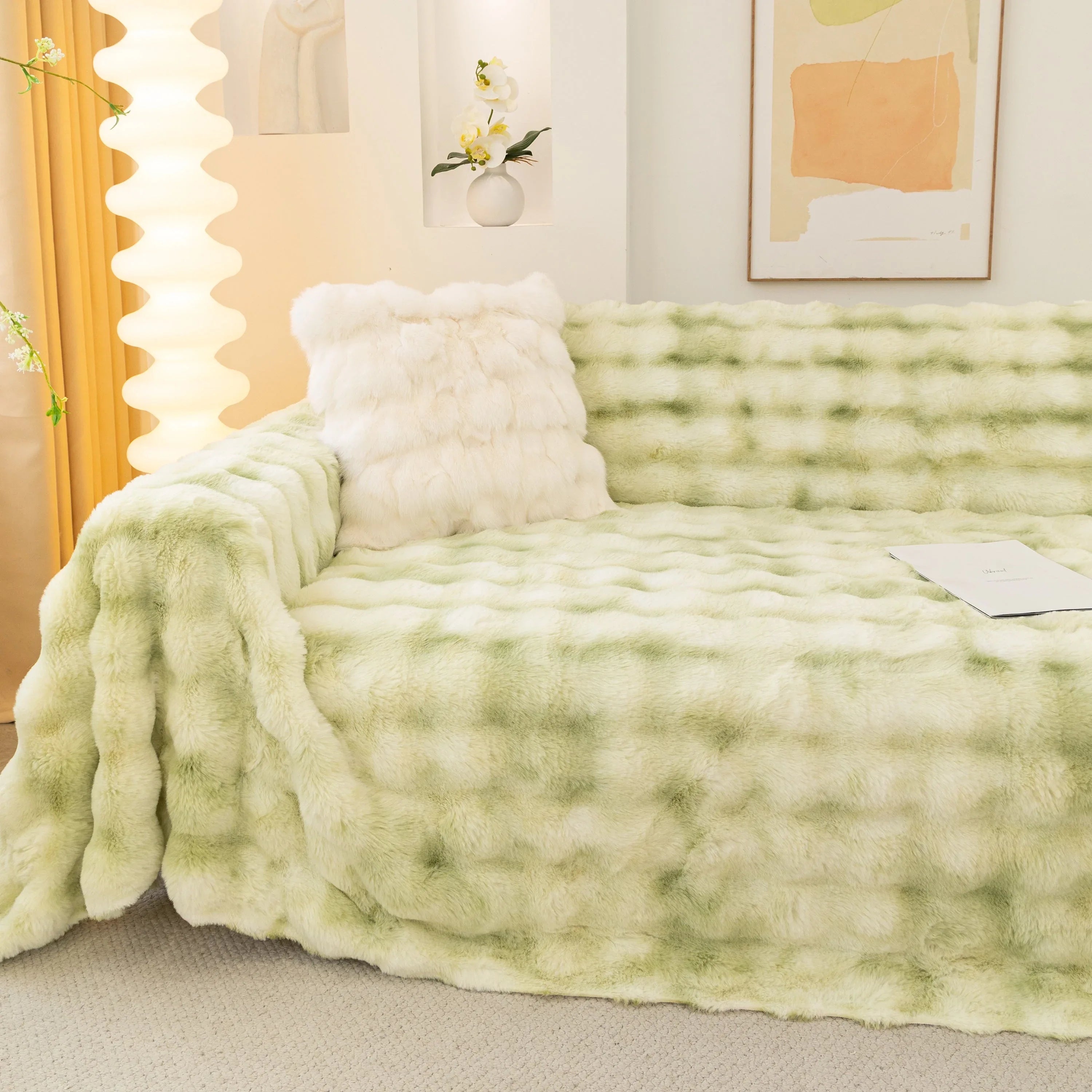 Thick Faux Fur Couch Cover Fluffy Fuzzy Warm Washable Furniture Protector for Kids Pets - TaroTextile