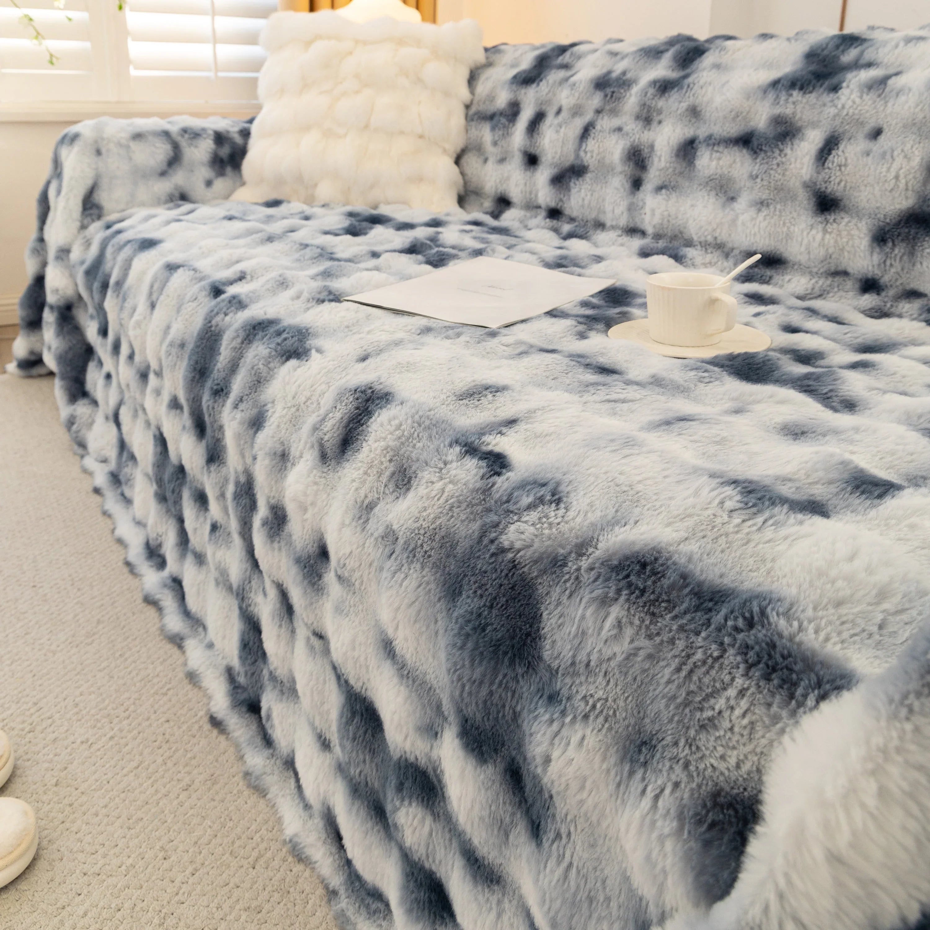 Thick Faux Fur Couch Cover Fluffy Fuzzy Warm Washable Furniture Protector for Kids Pets - TaroTextile