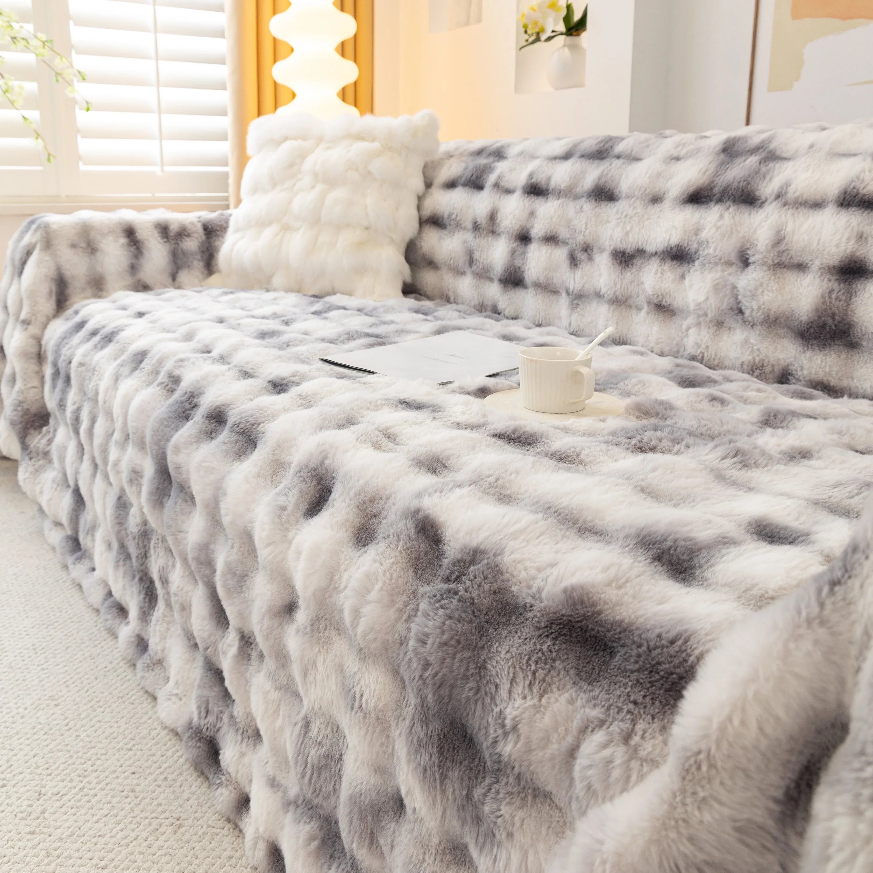 Thick Faux Fur Couch Cover Fluffy Fuzzy Warm Washable Furniture Protector for Kids Pets - TaroTextile