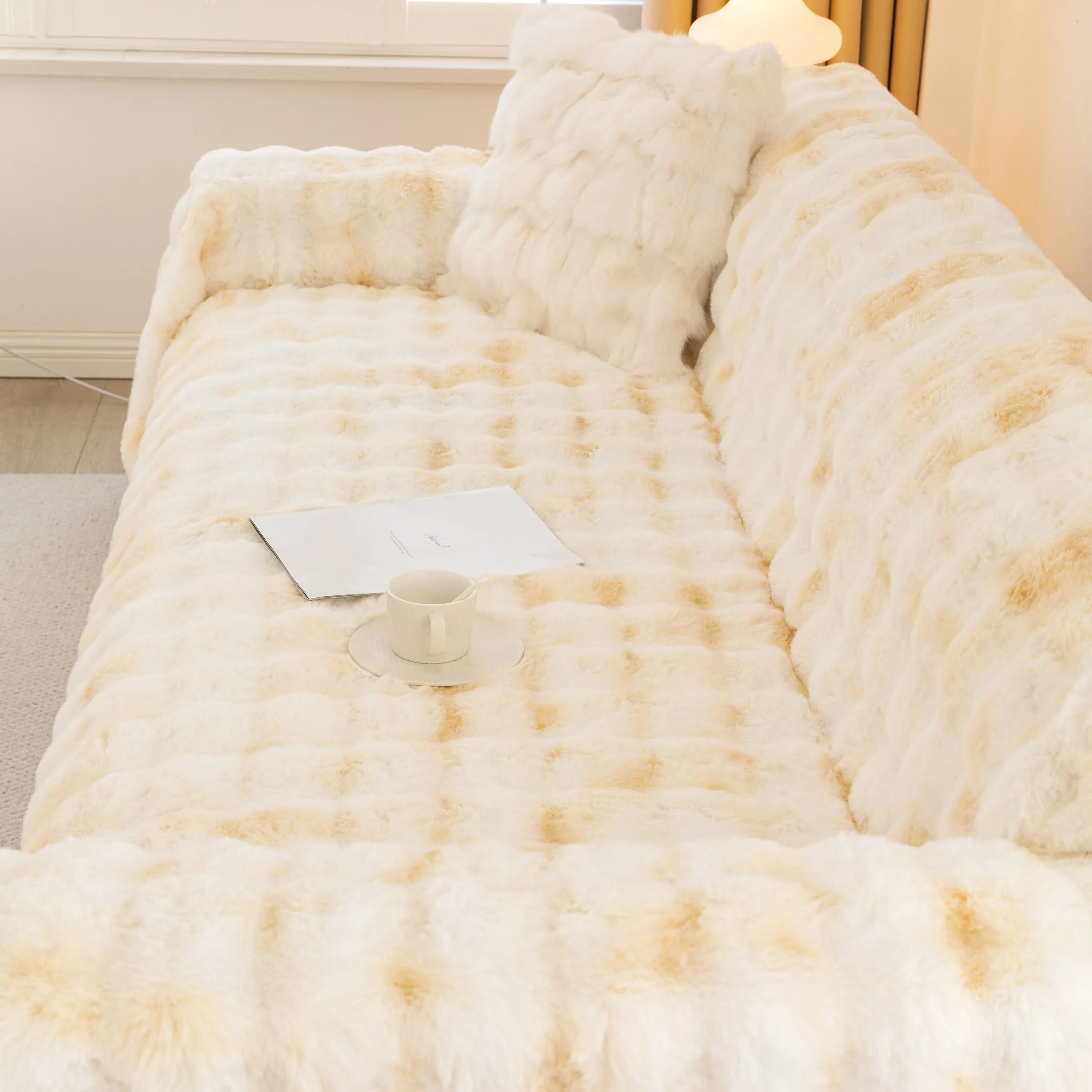 Thick Faux Fur Couch Cover Fluffy Fuzzy Warm Washable Furniture Protector for Kids Pets - TaroTextile