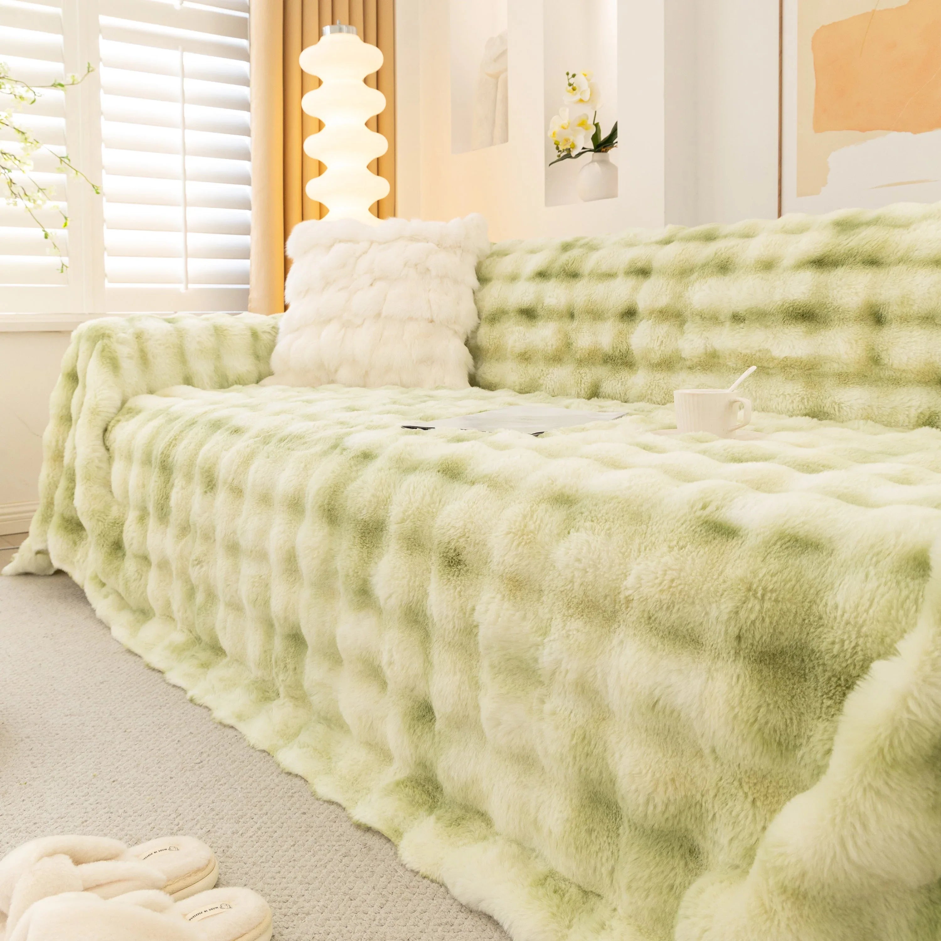 Thick Faux Fur Couch Cover Fluffy Fuzzy Warm Washable Furniture Protector for Kids Pets - TaroTextile