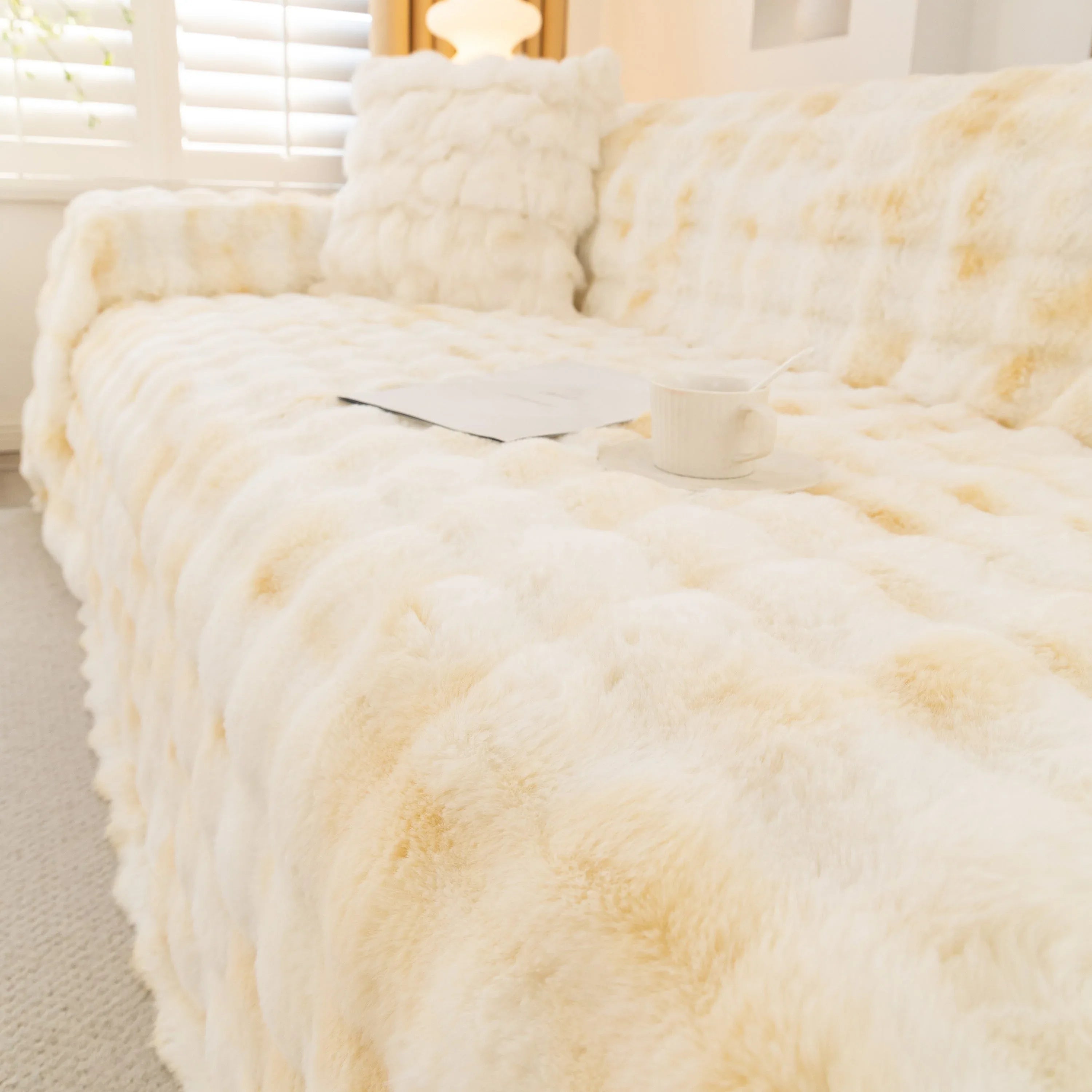 Thick Faux Fur Couch Cover Fluffy Fuzzy Warm Washable Furniture Protector for Kids Pets - TaroTextile