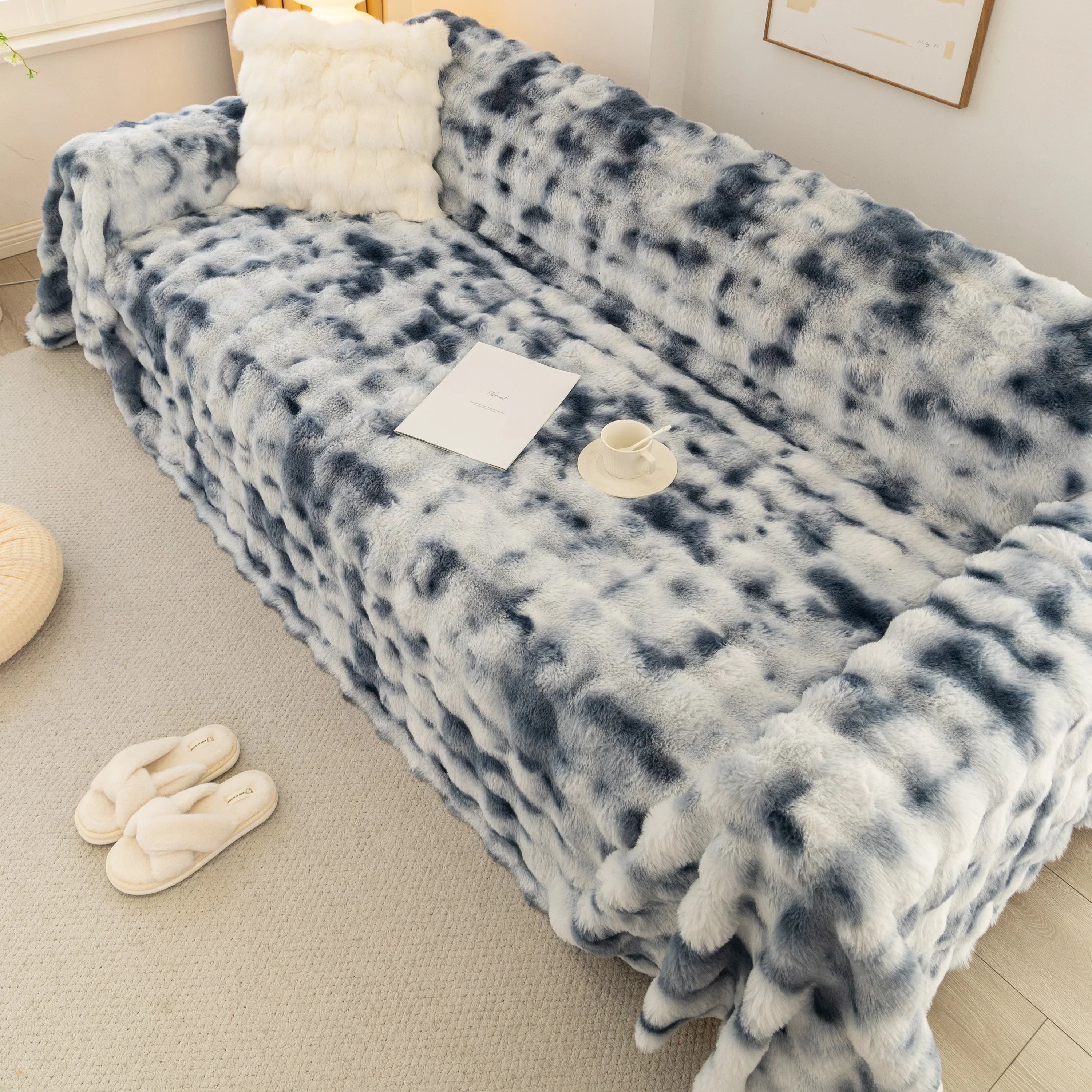 Thick Faux Fur Couch Cover Fluffy Fuzzy Warm Washable Furniture Protector for Kids Pets - TaroTextile