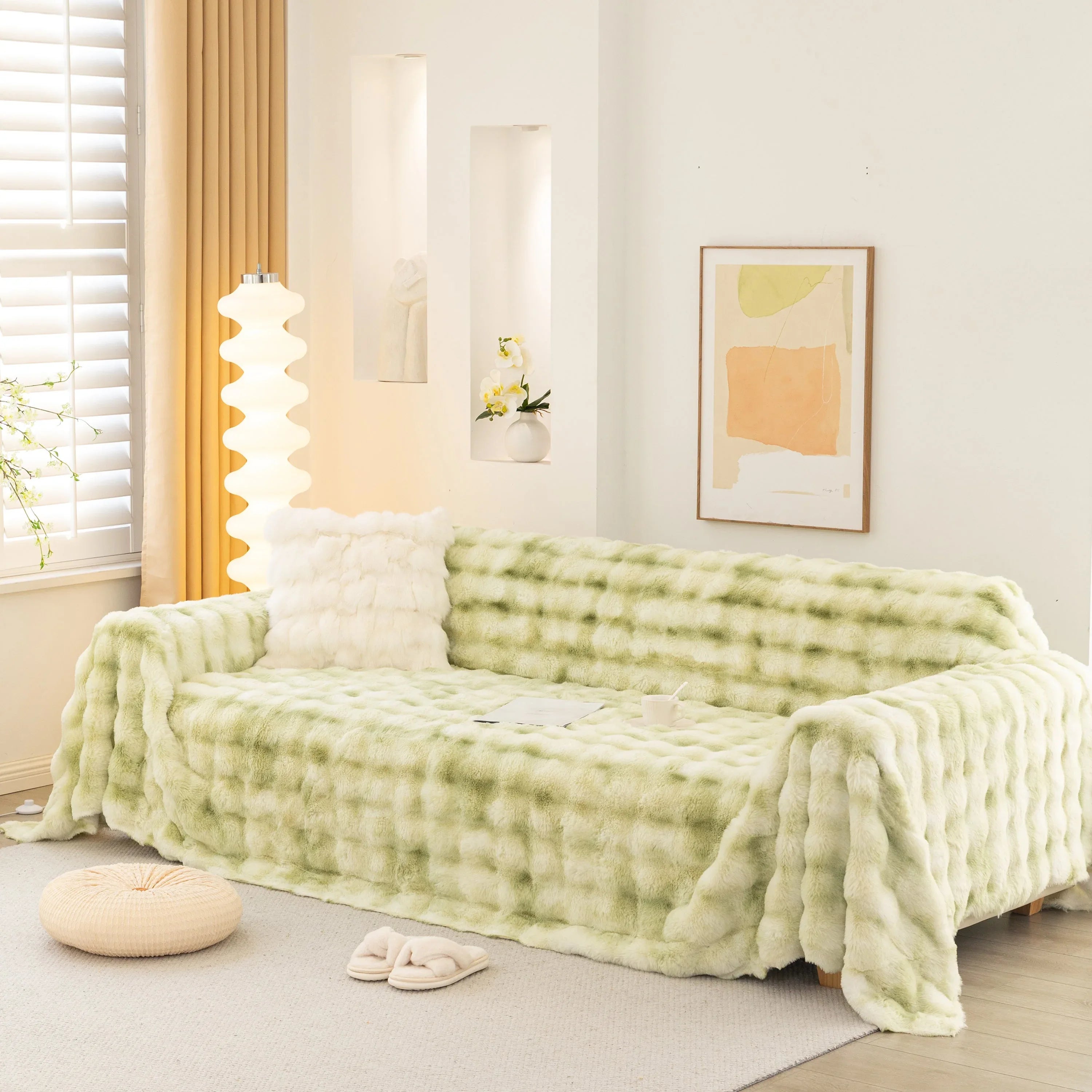 Thick Faux Fur Couch Cover Fluffy Fuzzy Warm Washable Furniture Protector for Kids Pets - TaroTextile