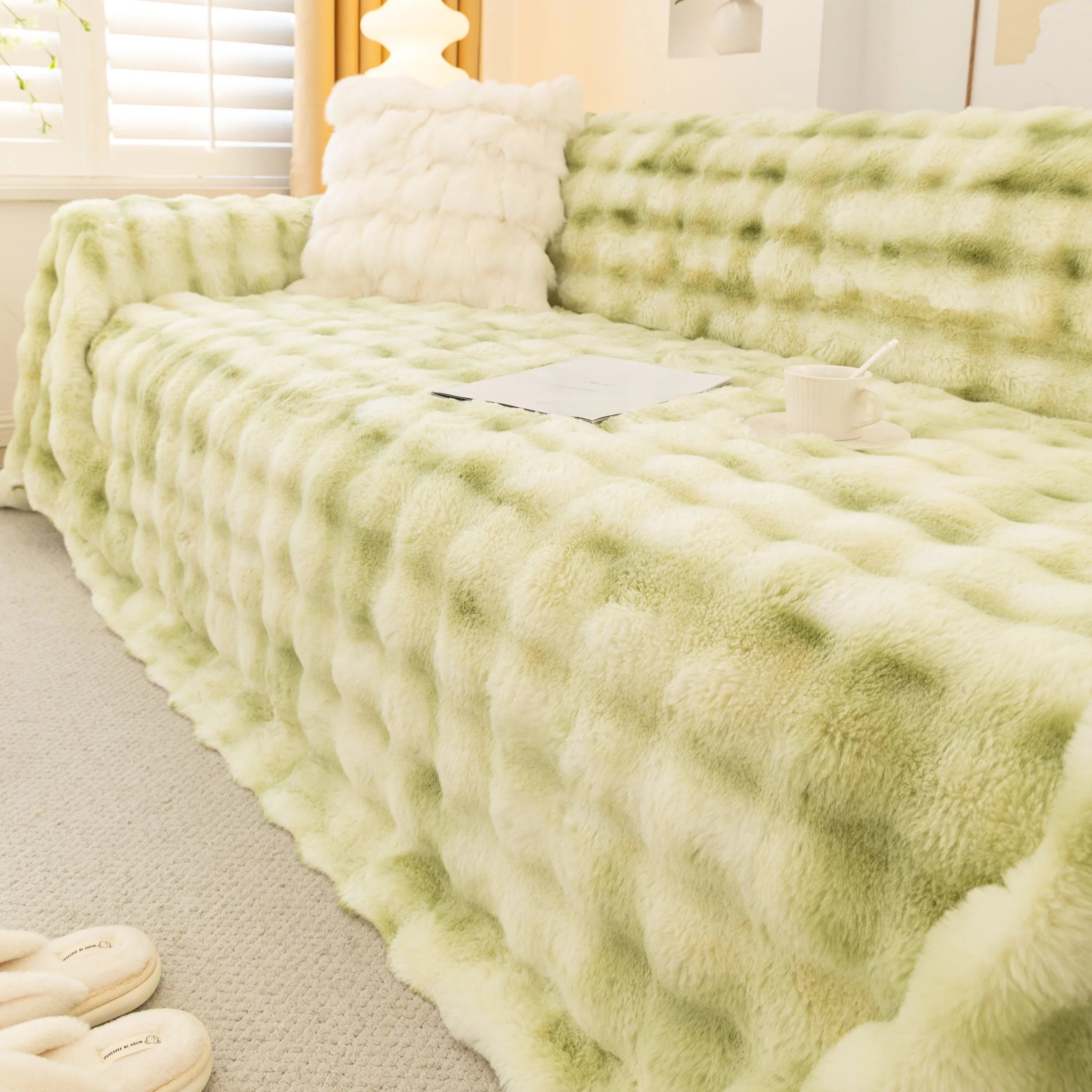 Thick Faux Fur Couch Cover Fluffy Fuzzy Warm Washable Furniture Protector for Kids Pets - TaroTextile