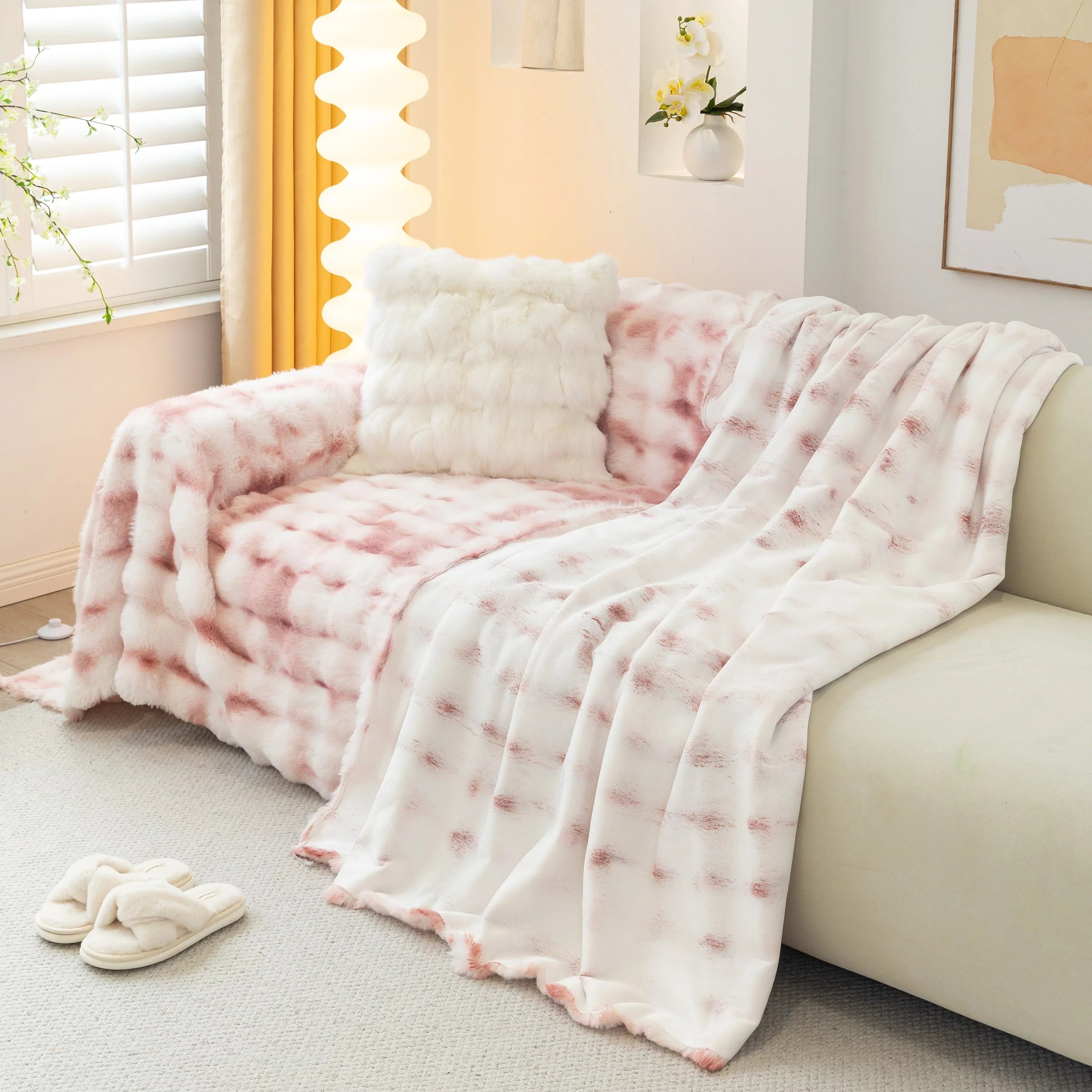 Thick Faux Fur Couch Cover Fluffy Fuzzy Warm Washable Furniture Protector for Kids Pets - TaroTextile