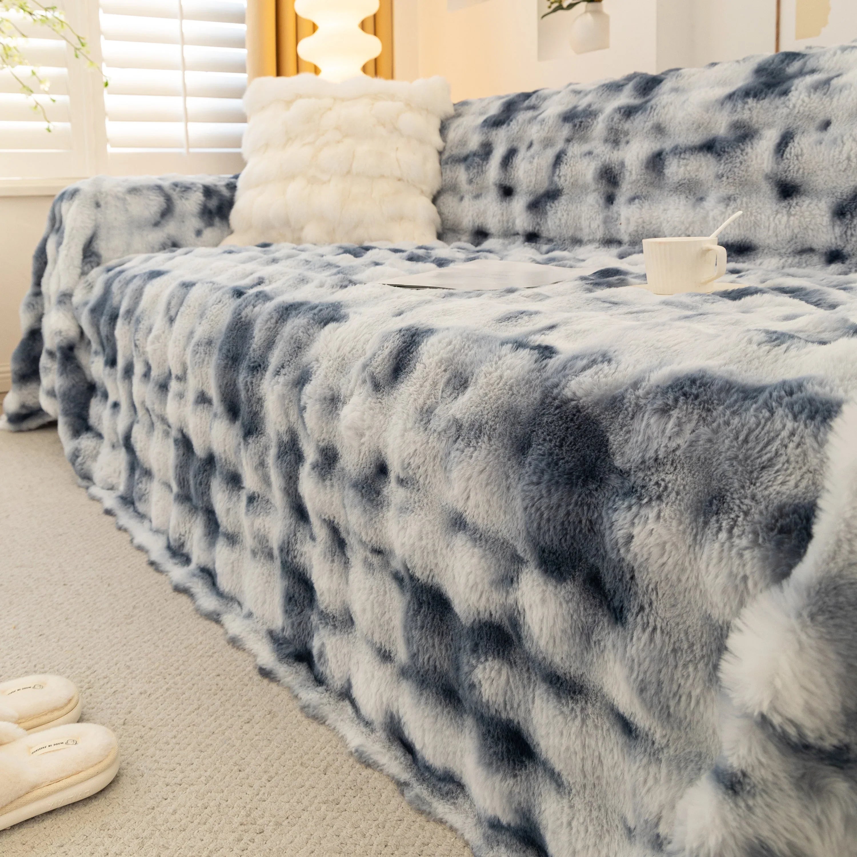Thick Faux Fur Couch Cover Fluffy Fuzzy Warm Washable Furniture Protector for Kids Pets - TaroTextile