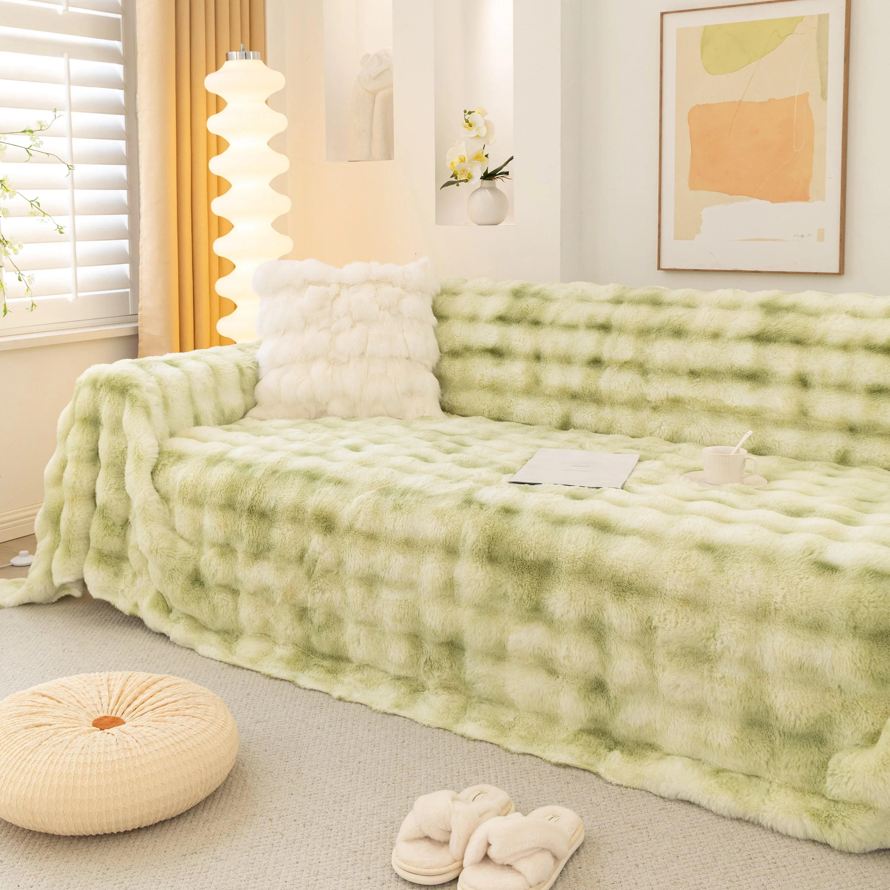 Thick Faux Fur Couch Cover Fluffy Fuzzy Warm Washable Furniture Protector for Kids Pets - TaroTextile