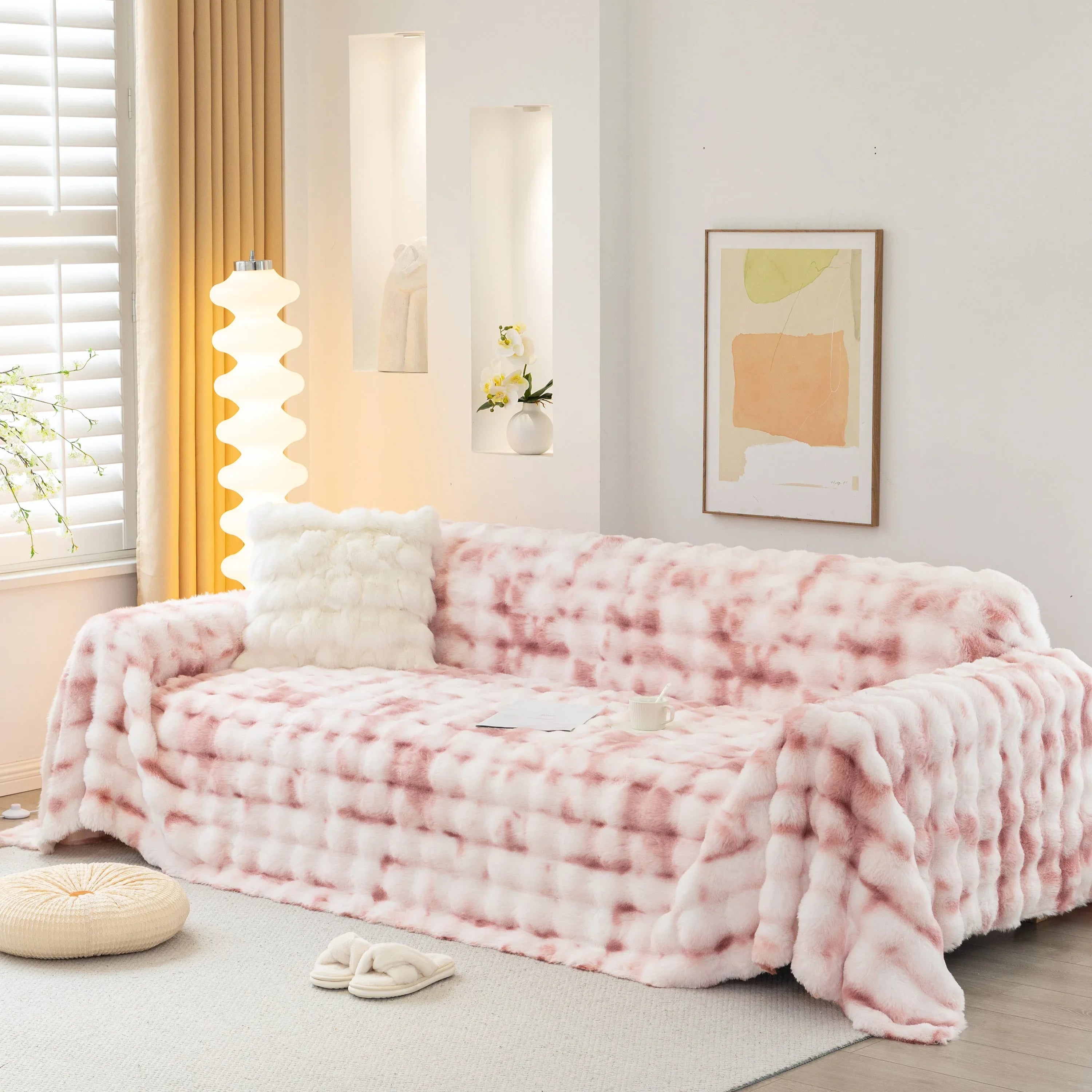 Thick Faux Fur Couch Cover Fluffy Fuzzy Warm Washable Furniture Protector for Kids Pets - TaroTextile