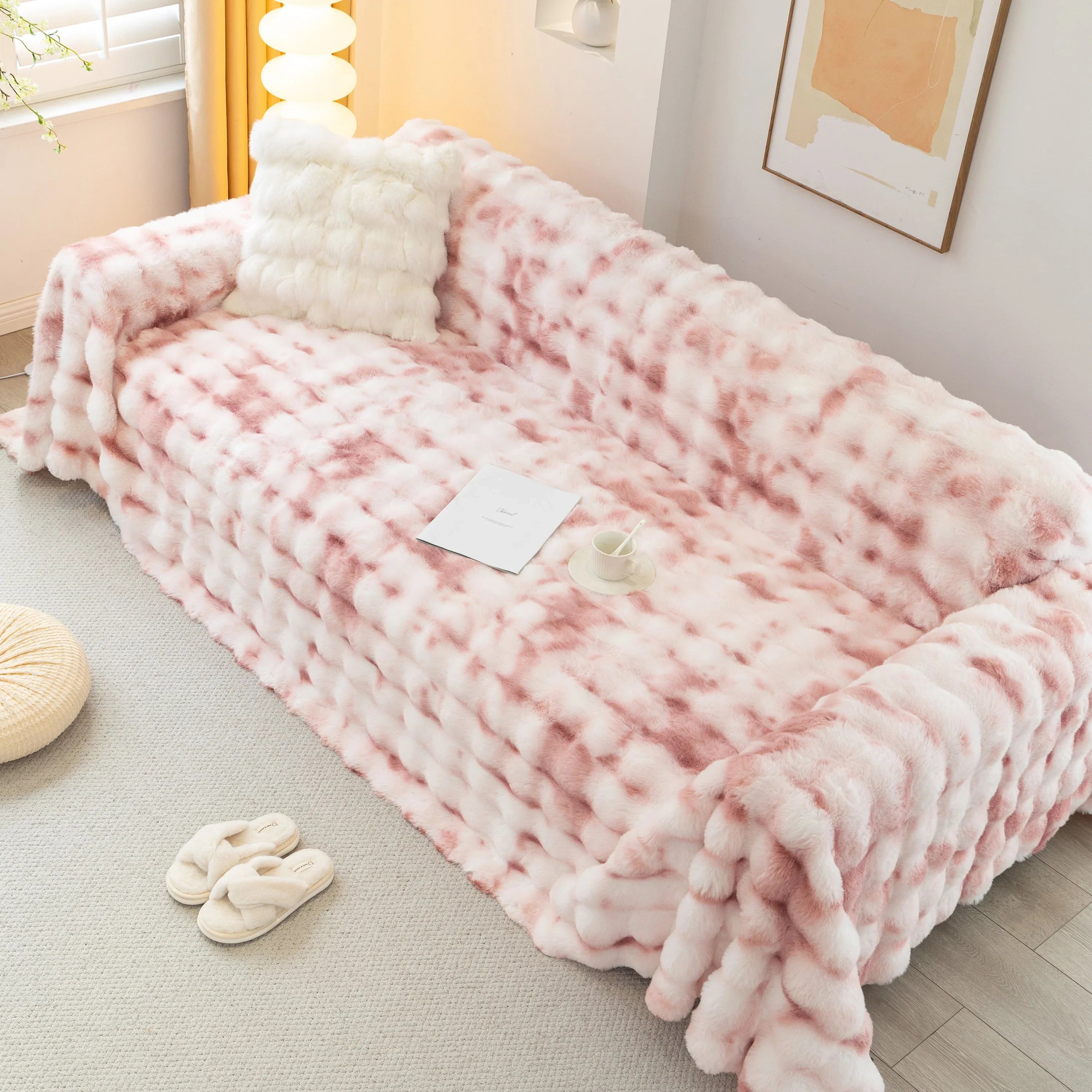 Thick Faux Fur Couch Cover Fluffy Fuzzy Warm Washable Furniture Protector for Kids Pets - TaroTextile