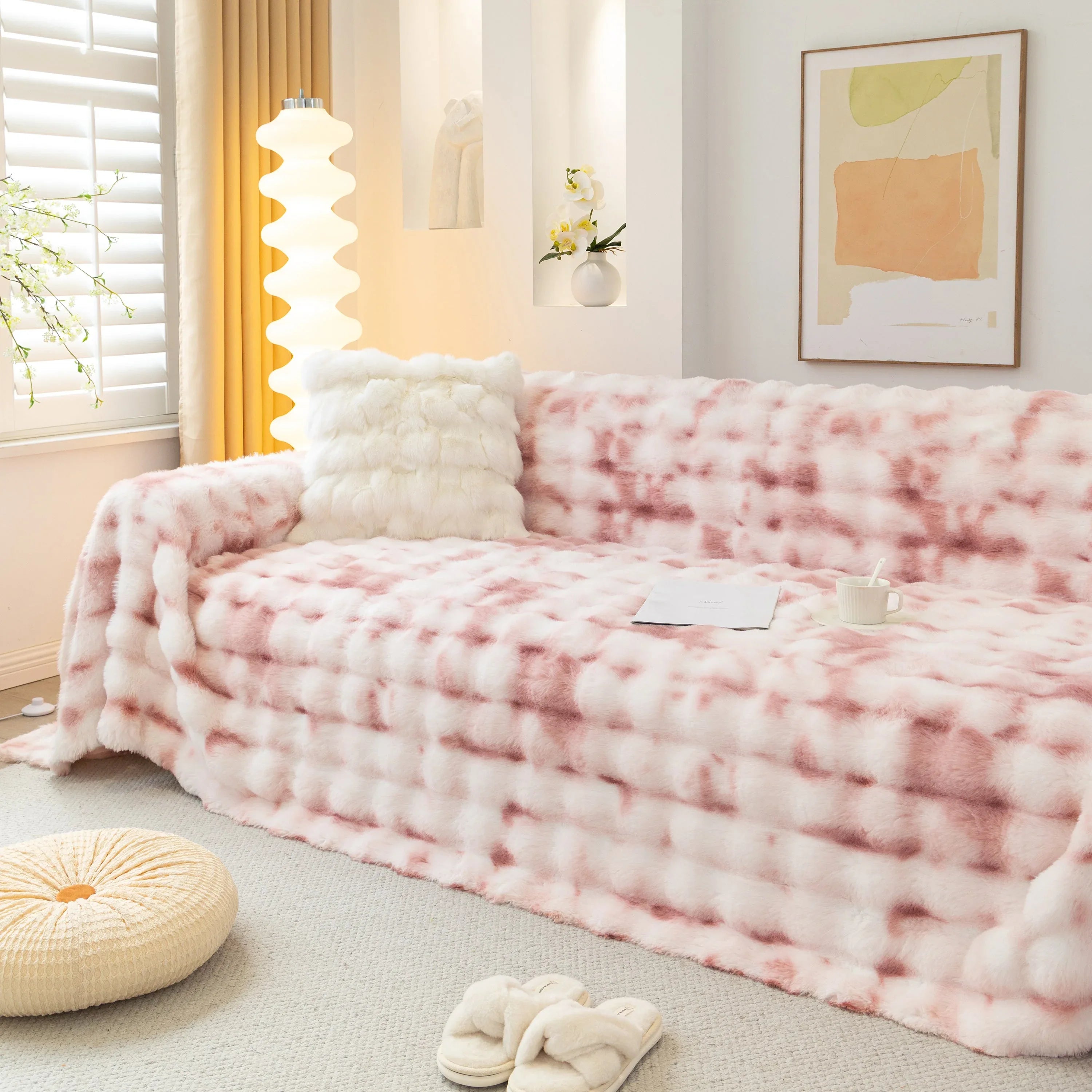 Thick Faux Fur Couch Cover Fluffy Fuzzy Warm Washable Furniture Protector for Kids Pets - TaroTextile