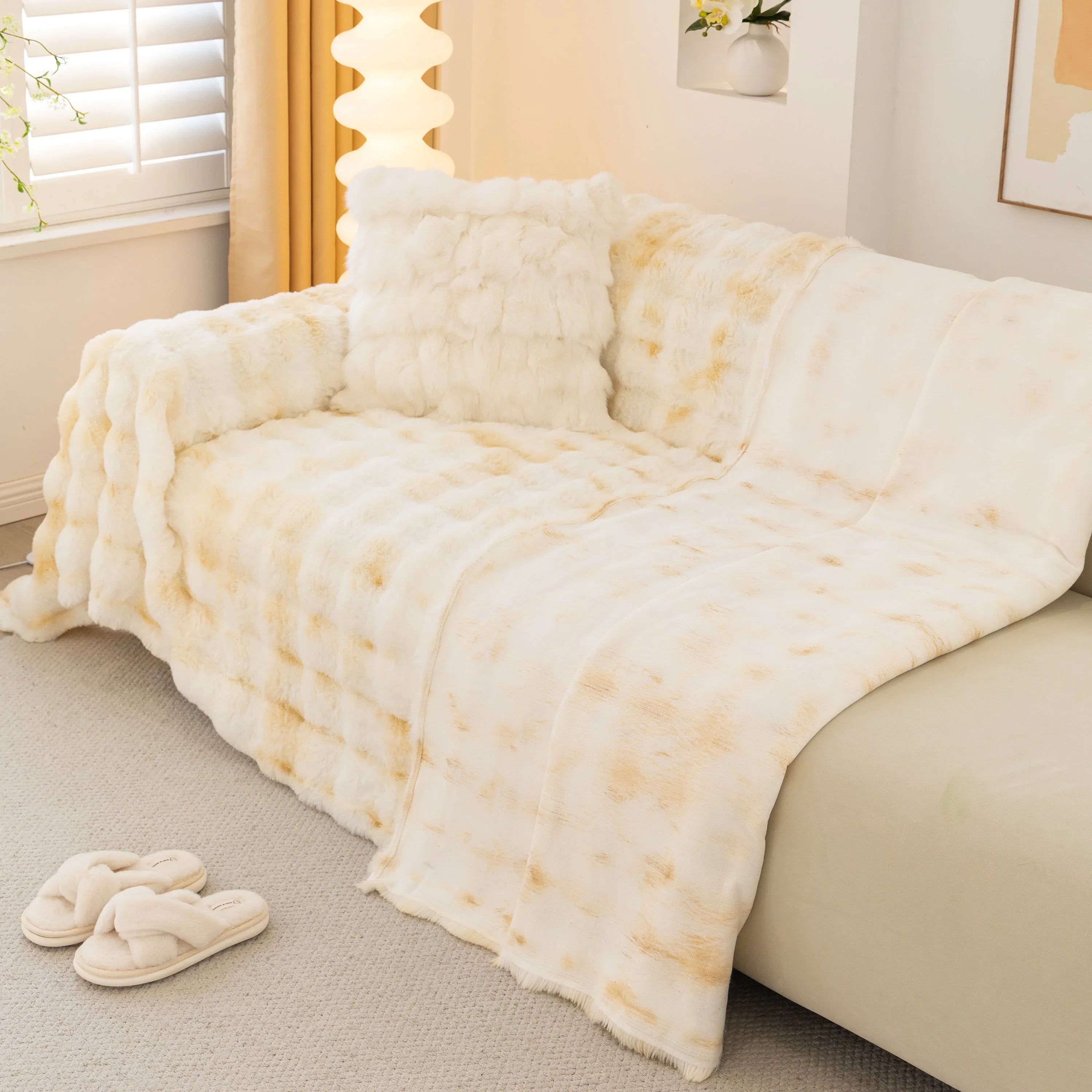 Thick Faux Fur Couch Cover Fluffy Fuzzy Warm Washable Furniture Protector for Kids Pets - TaroTextile