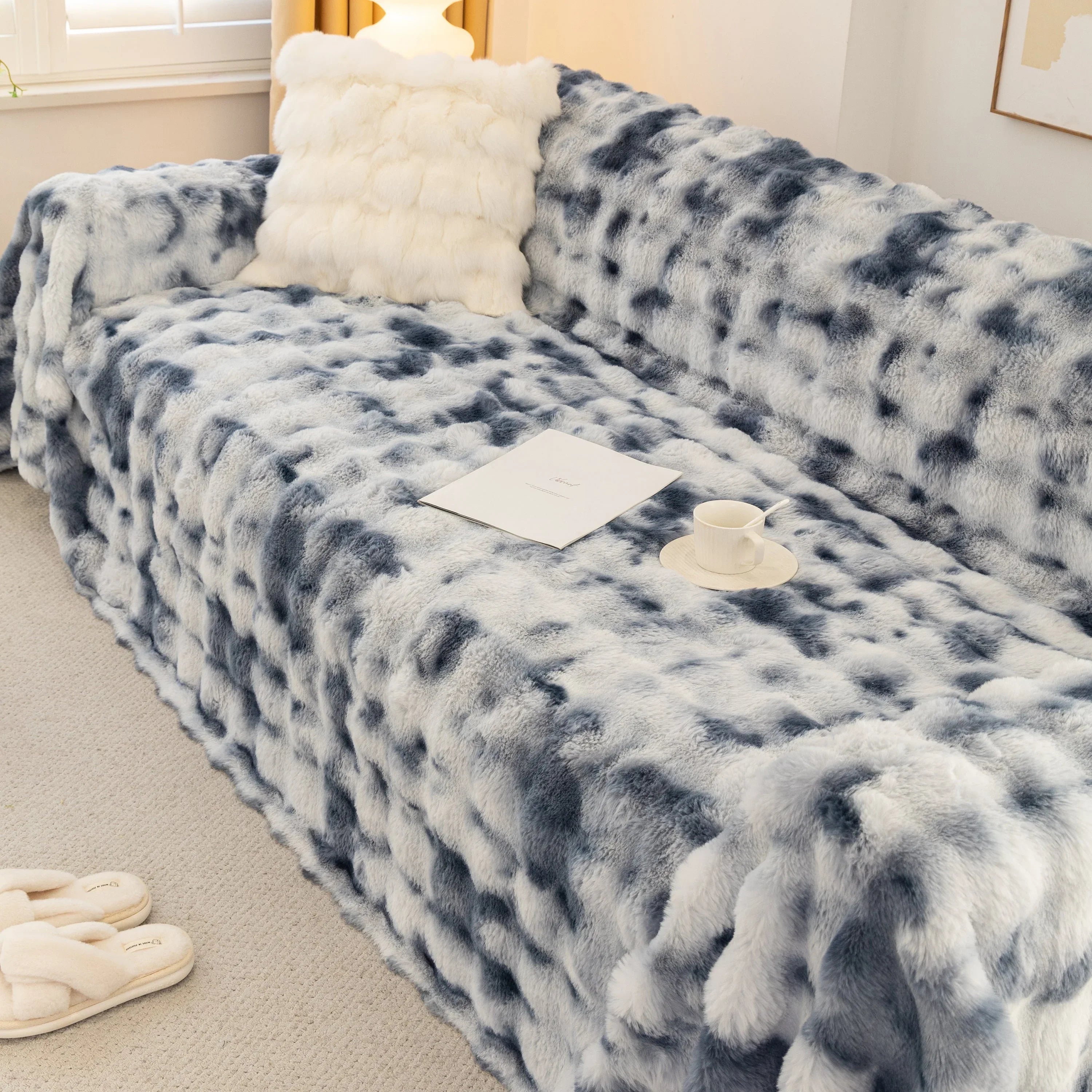 Thick Faux Fur Couch Cover Fluffy Fuzzy Warm Washable Furniture Protector for Kids Pets - TaroTextile