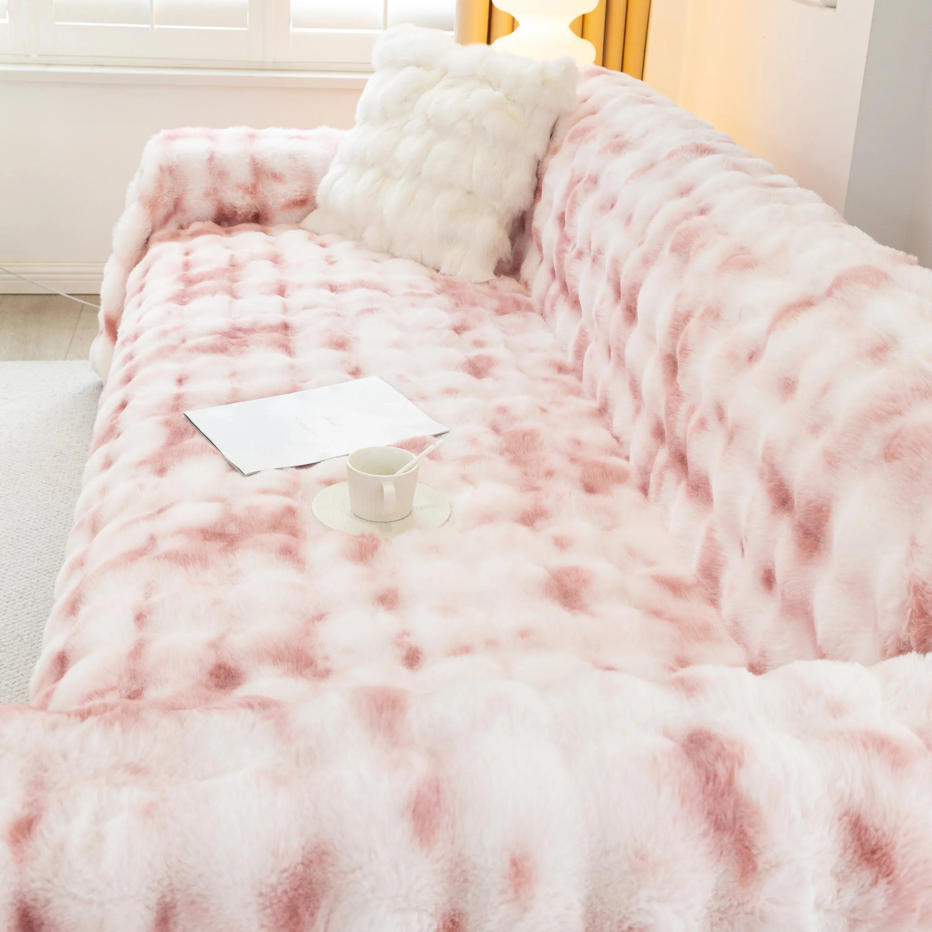 Thick Faux Fur Couch Cover Fluffy Fuzzy Warm Washable Furniture Protector for Kids Pets - TaroTextile