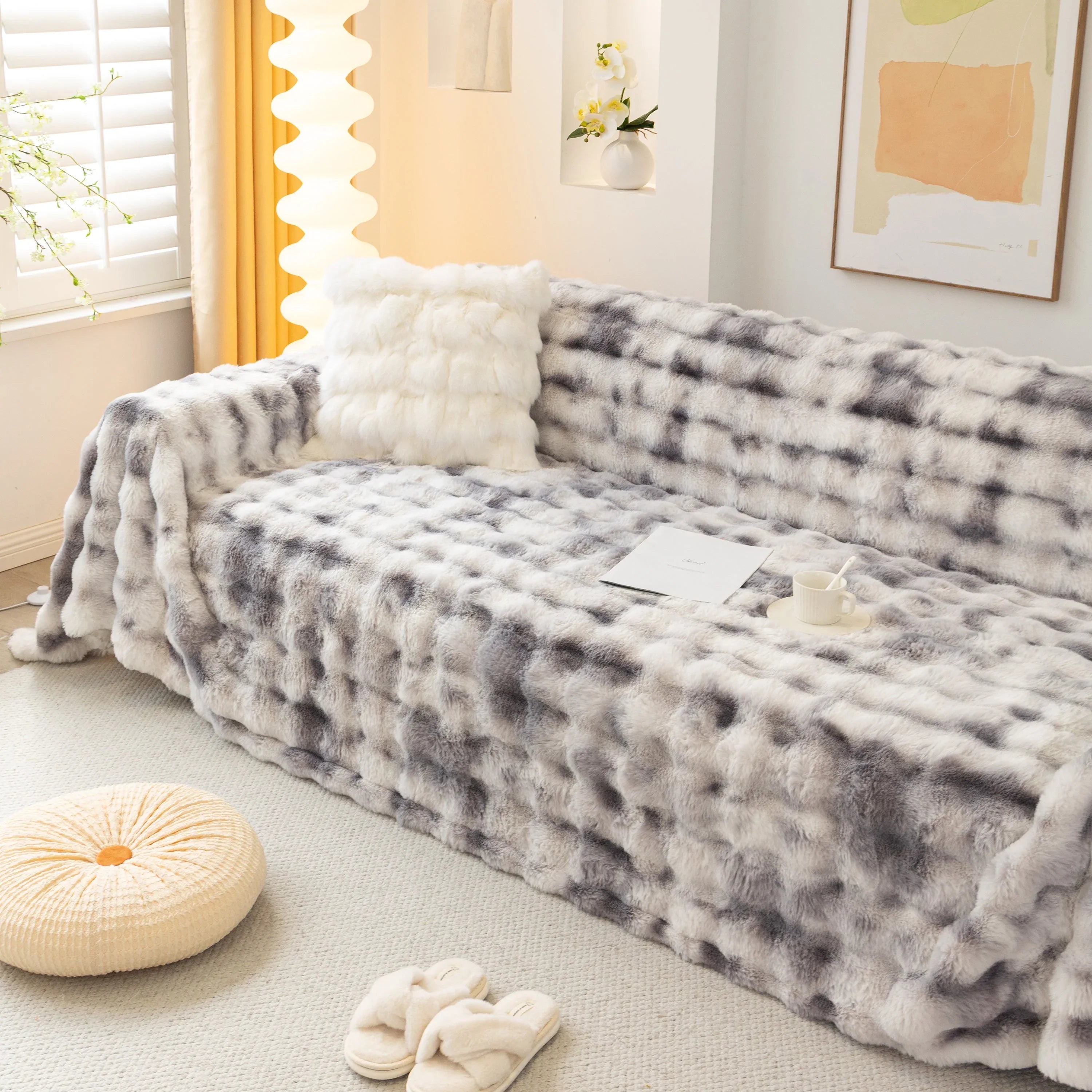 Thick Faux Fur Couch Cover Fluffy Fuzzy Warm Washable Furniture Protector for Kids Pets - TaroTextile