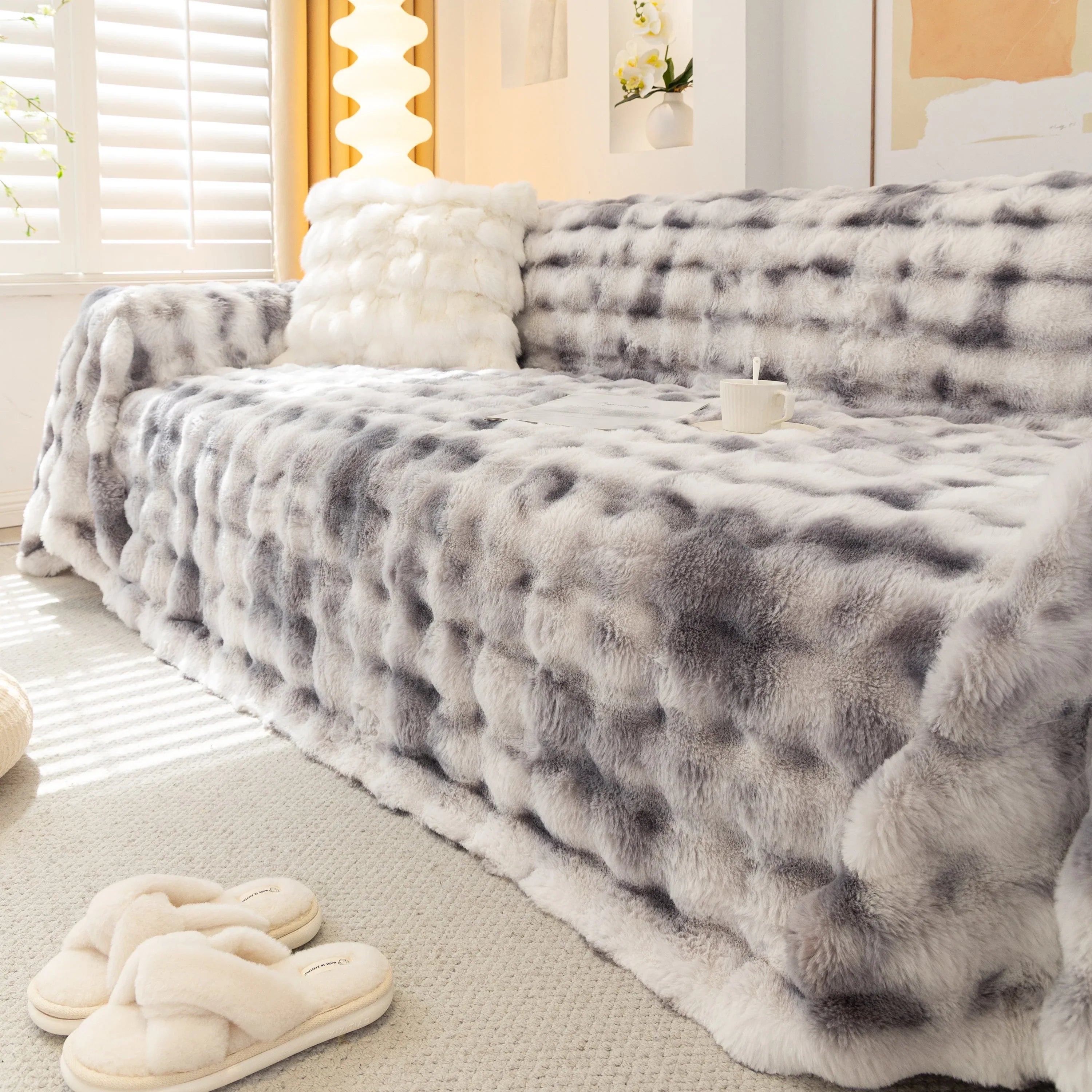 Thick Faux Fur Couch Cover Fluffy Fuzzy Warm Washable Furniture Protector for Kids Pets - TaroTextile