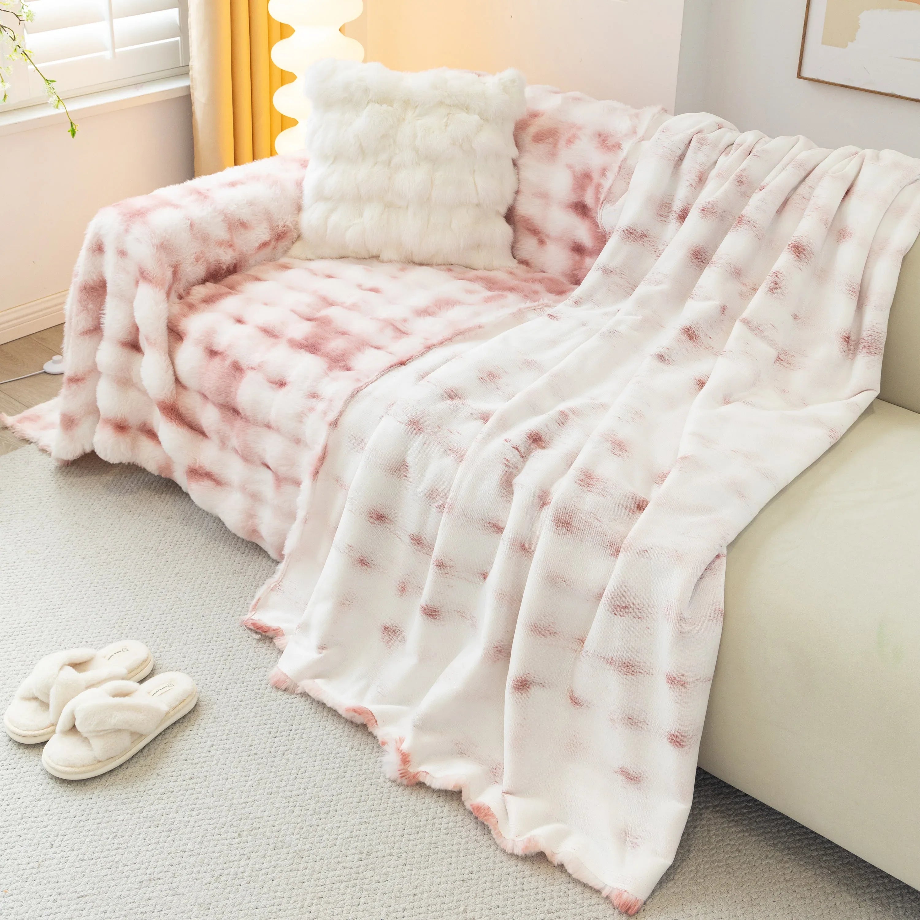 Thick Faux Fur Couch Cover Fluffy Fuzzy Warm Washable Furniture Protector for Kids Pets - TaroTextile