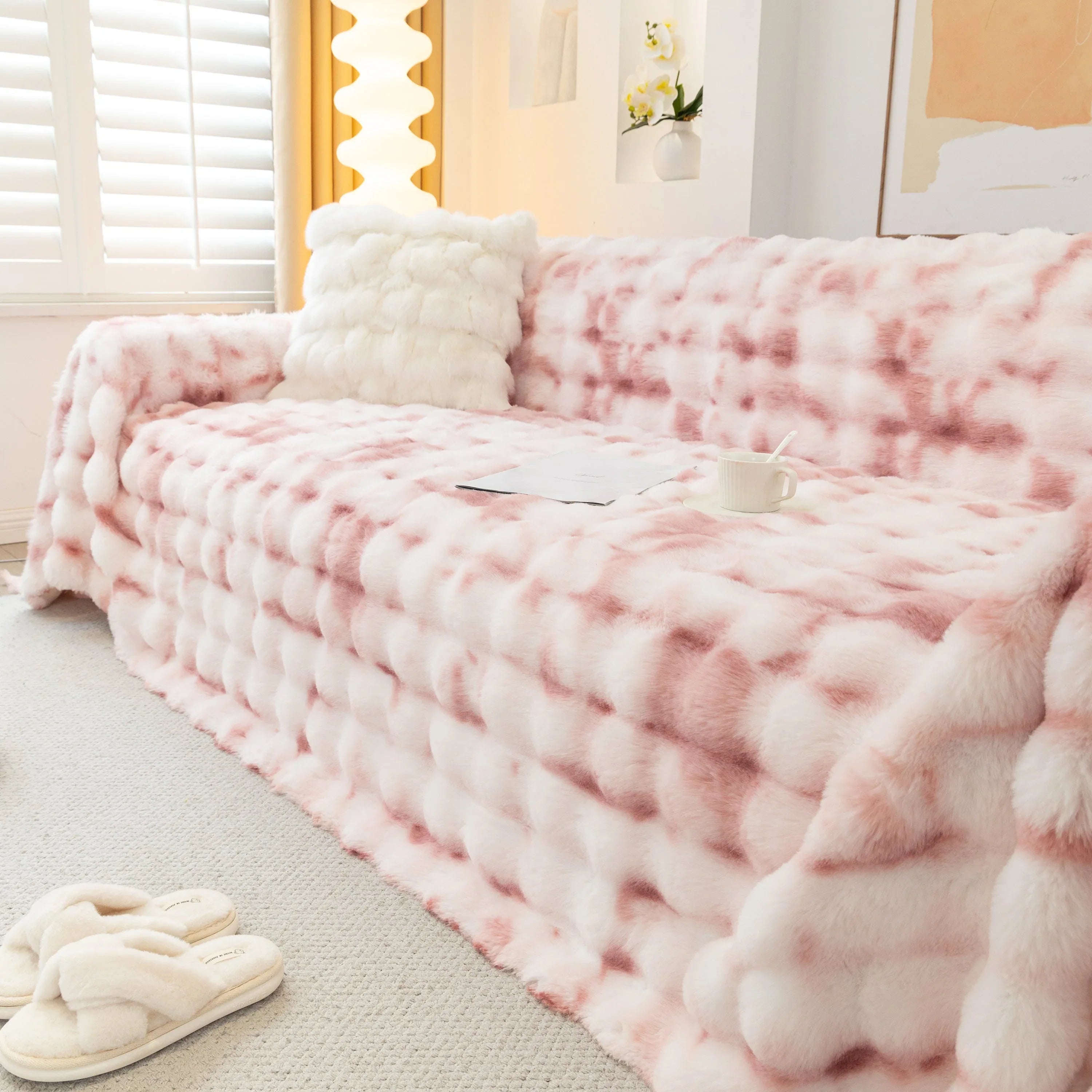 Thick Faux Fur Couch Cover Fluffy Fuzzy Warm Washable Furniture Protector for Kids Pets - TaroTextile