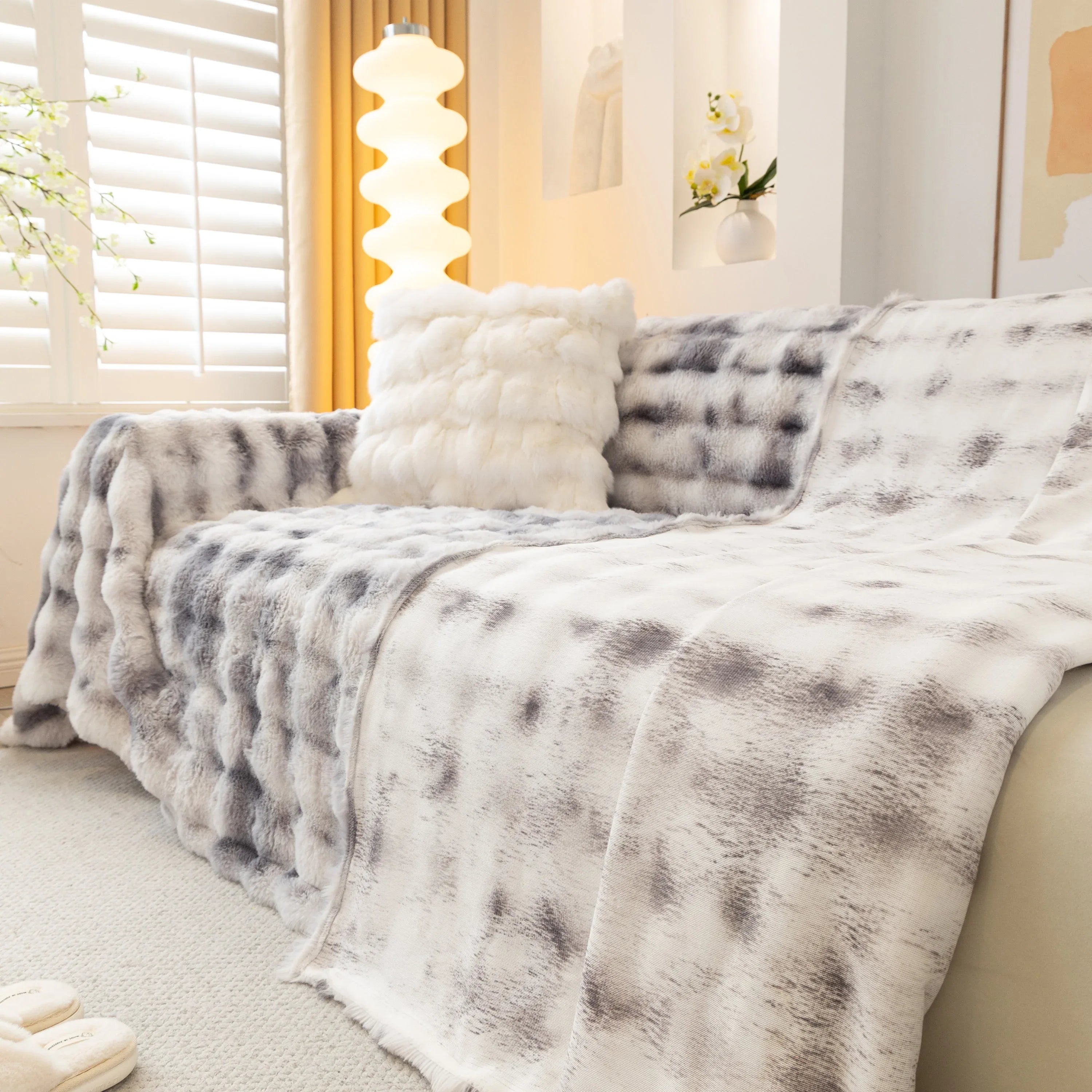 Thick Faux Fur Couch Cover Fluffy Fuzzy Warm Washable Furniture Protector for Kids Pets - TaroTextile