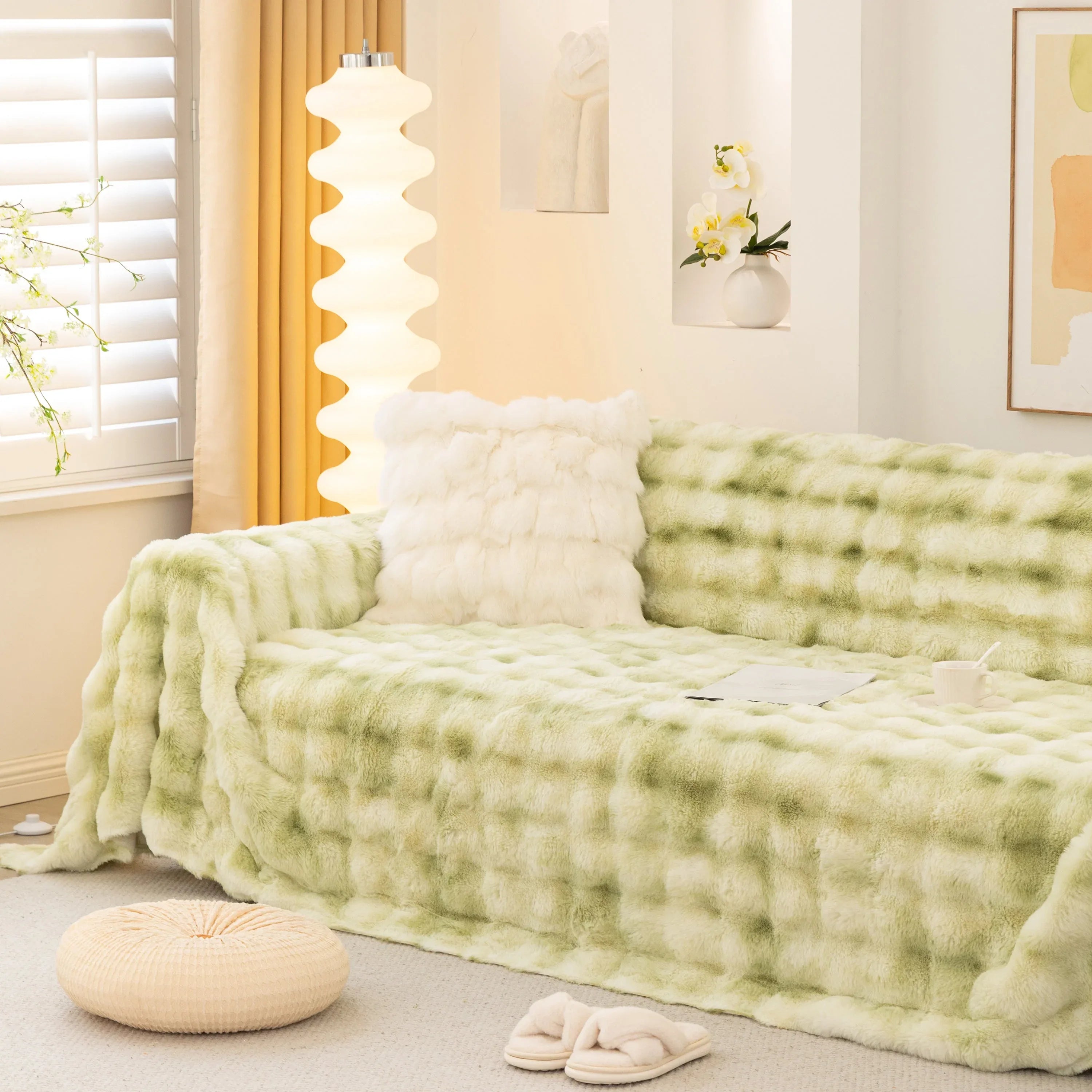 Thick Faux Fur Couch Cover Fluffy Fuzzy Warm Washable Furniture Protector for Kids Pets - TaroTextile