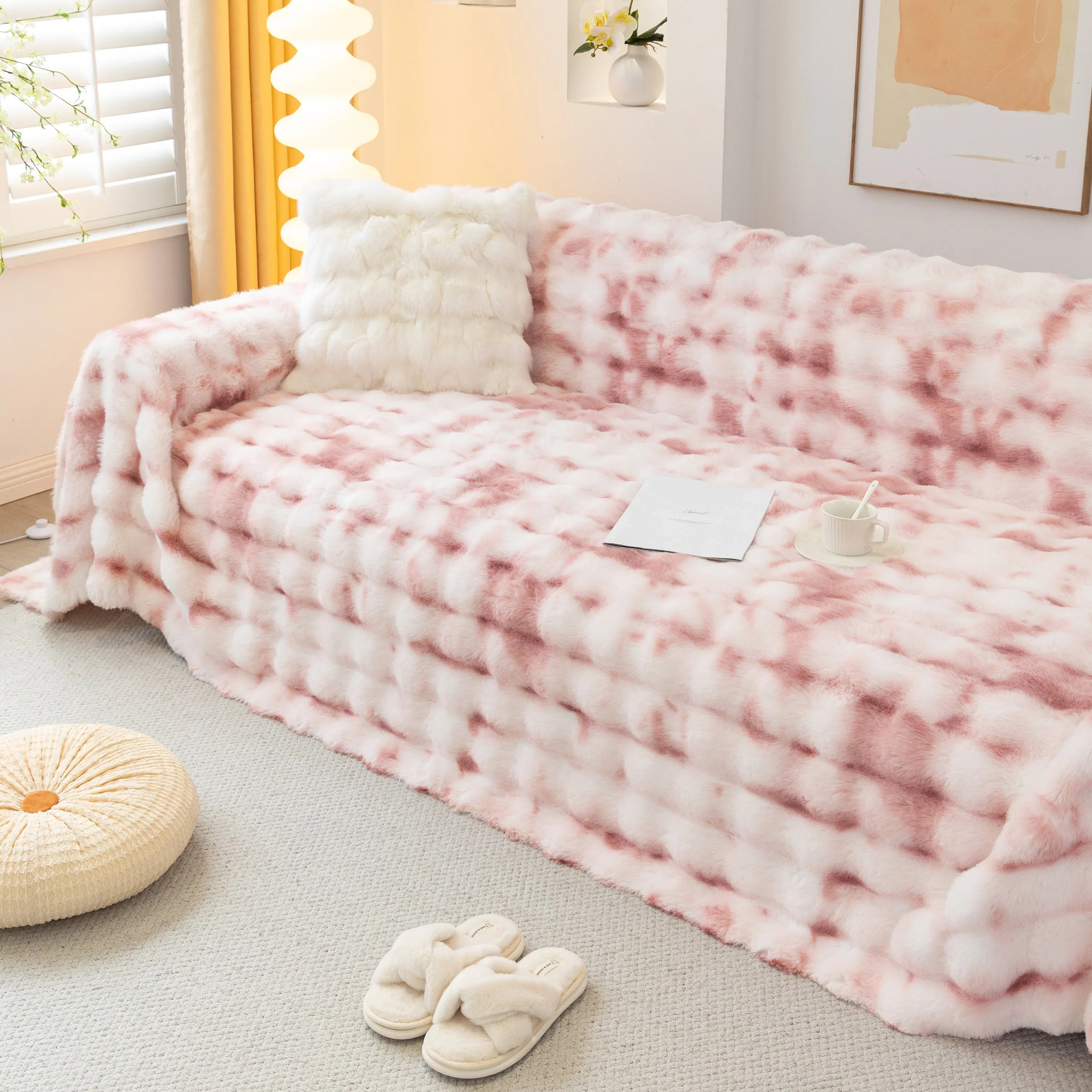 Thick Faux Fur Couch Cover Fluffy Fuzzy Warm Washable Furniture Protector for Kids Pets - TaroTextile