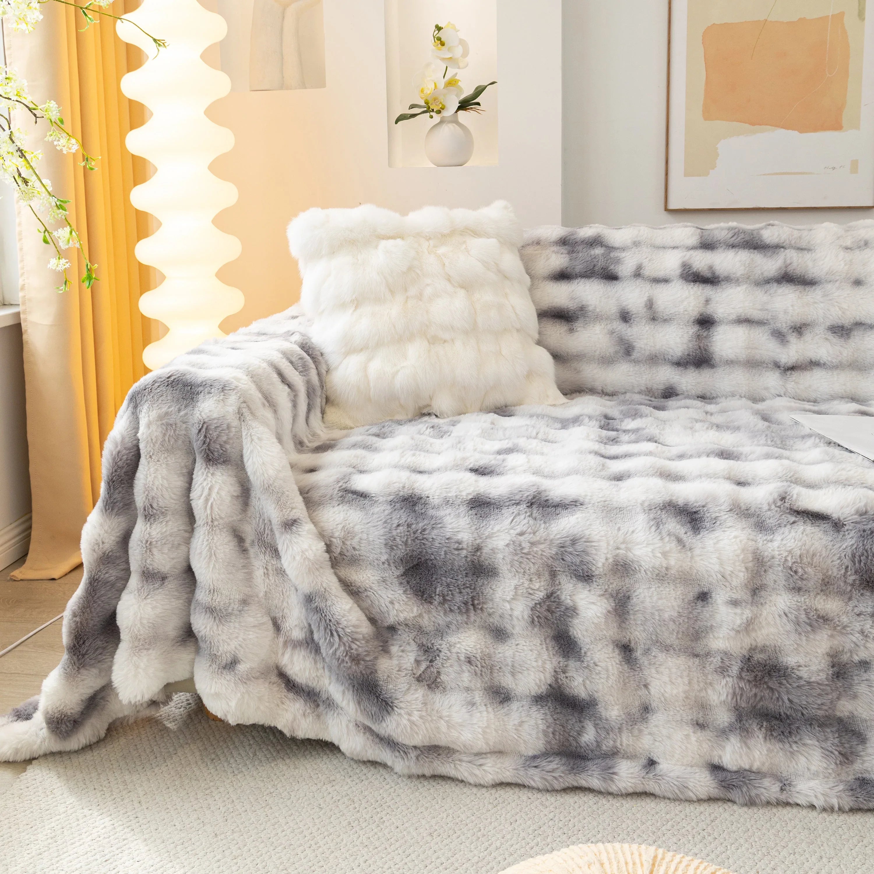 Thick Faux Fur Couch Cover Fluffy Fuzzy Warm Washable Furniture Protector for Kids Pets - TaroTextile