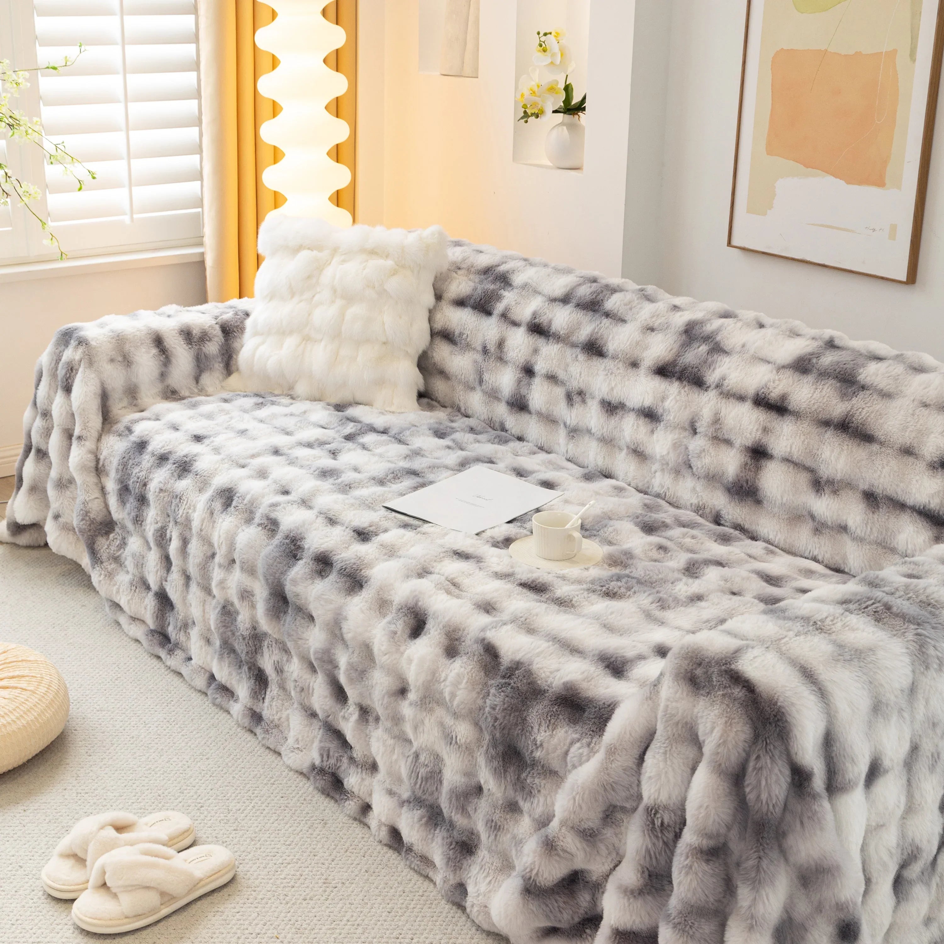 Thick Faux Fur Couch Cover Fluffy Fuzzy Warm Washable Furniture Protector for Kids Pets - TaroTextile