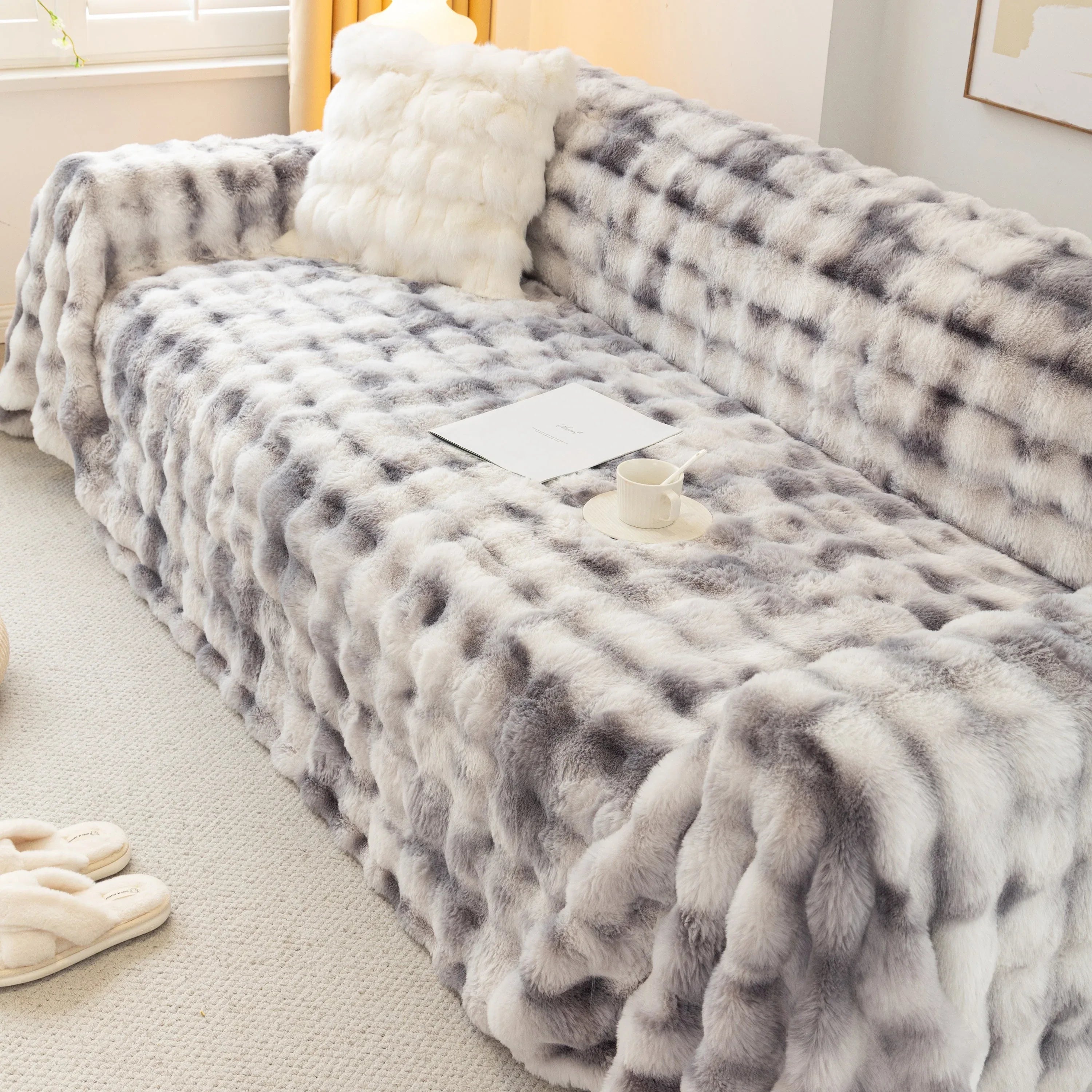 Thick Faux Fur Couch Cover Fluffy Fuzzy Warm Washable Furniture Protector for Kids Pets - TaroTextile