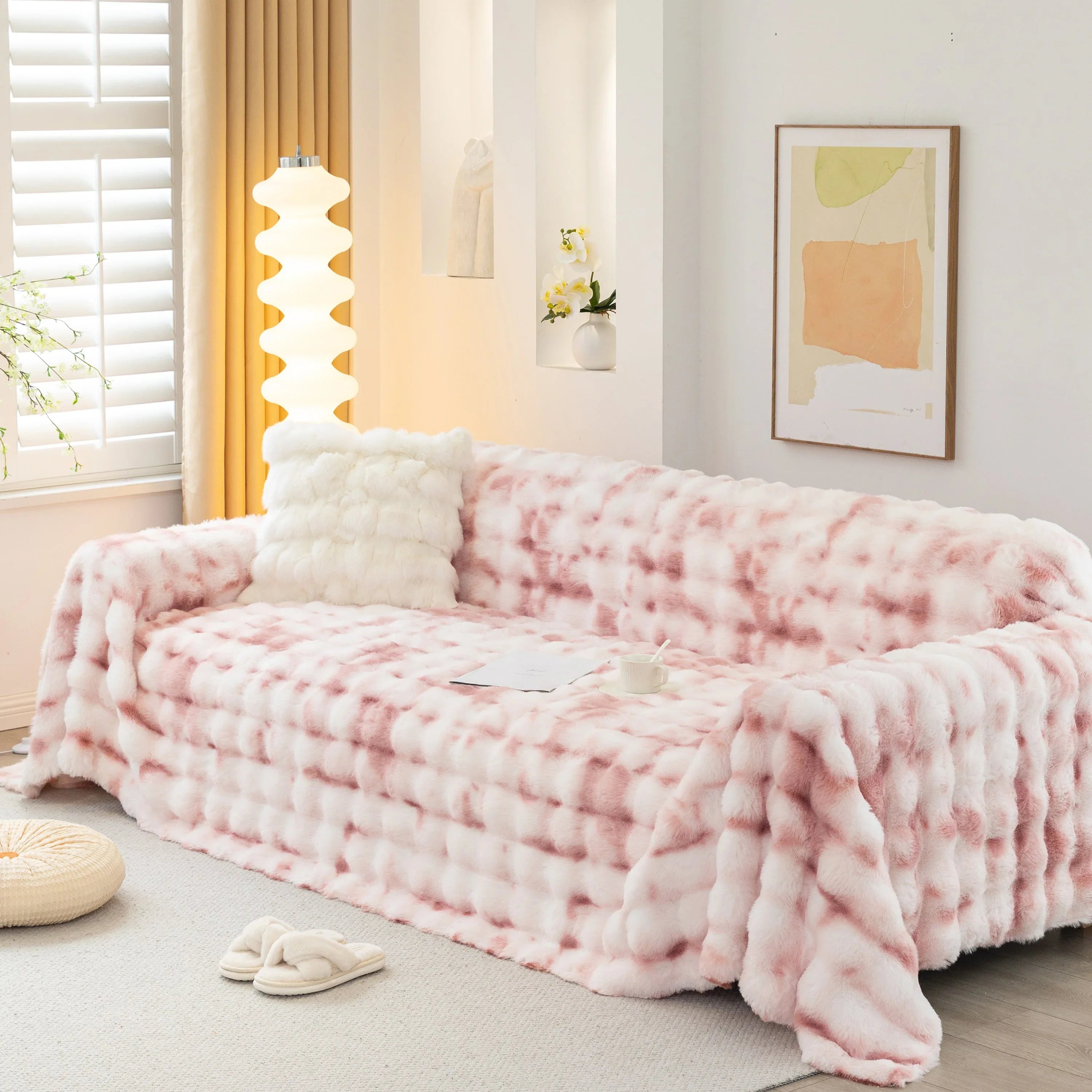 Thick Faux Fur Couch Cover Fluffy Fuzzy Warm Washable Furniture Protector for Kids Pets - TaroTextile