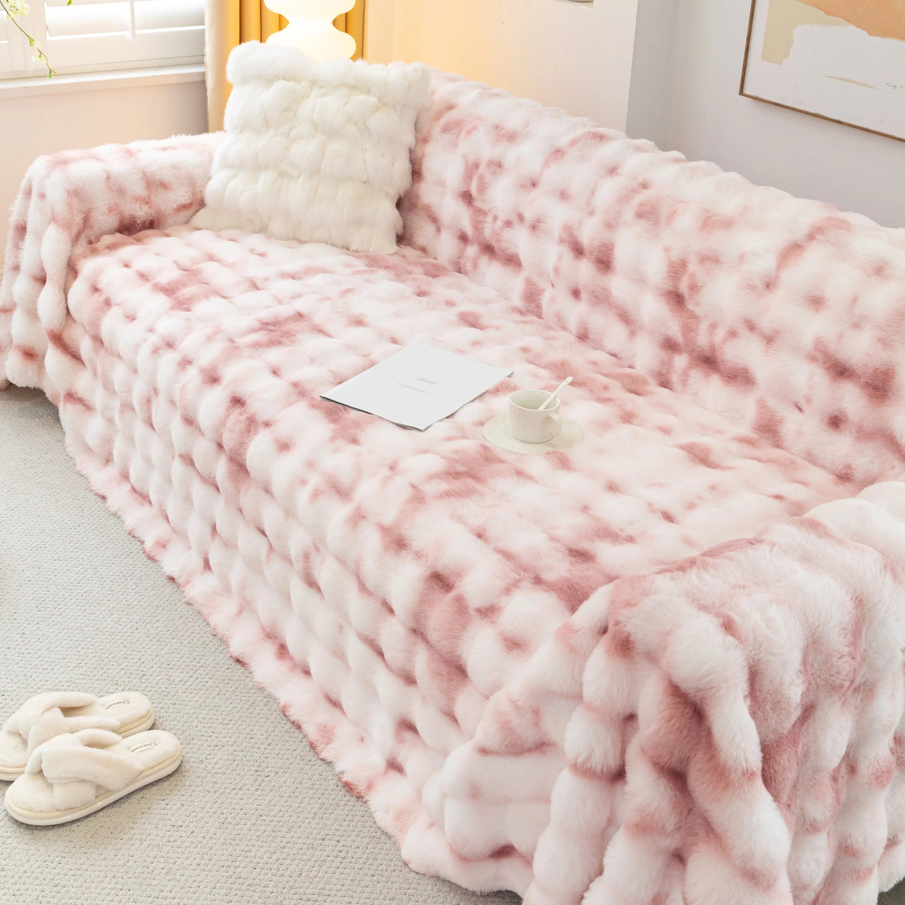 Thick Faux Fur Couch Cover Fluffy Fuzzy Warm Washable Furniture Protector for Kids Pets - TaroTextile