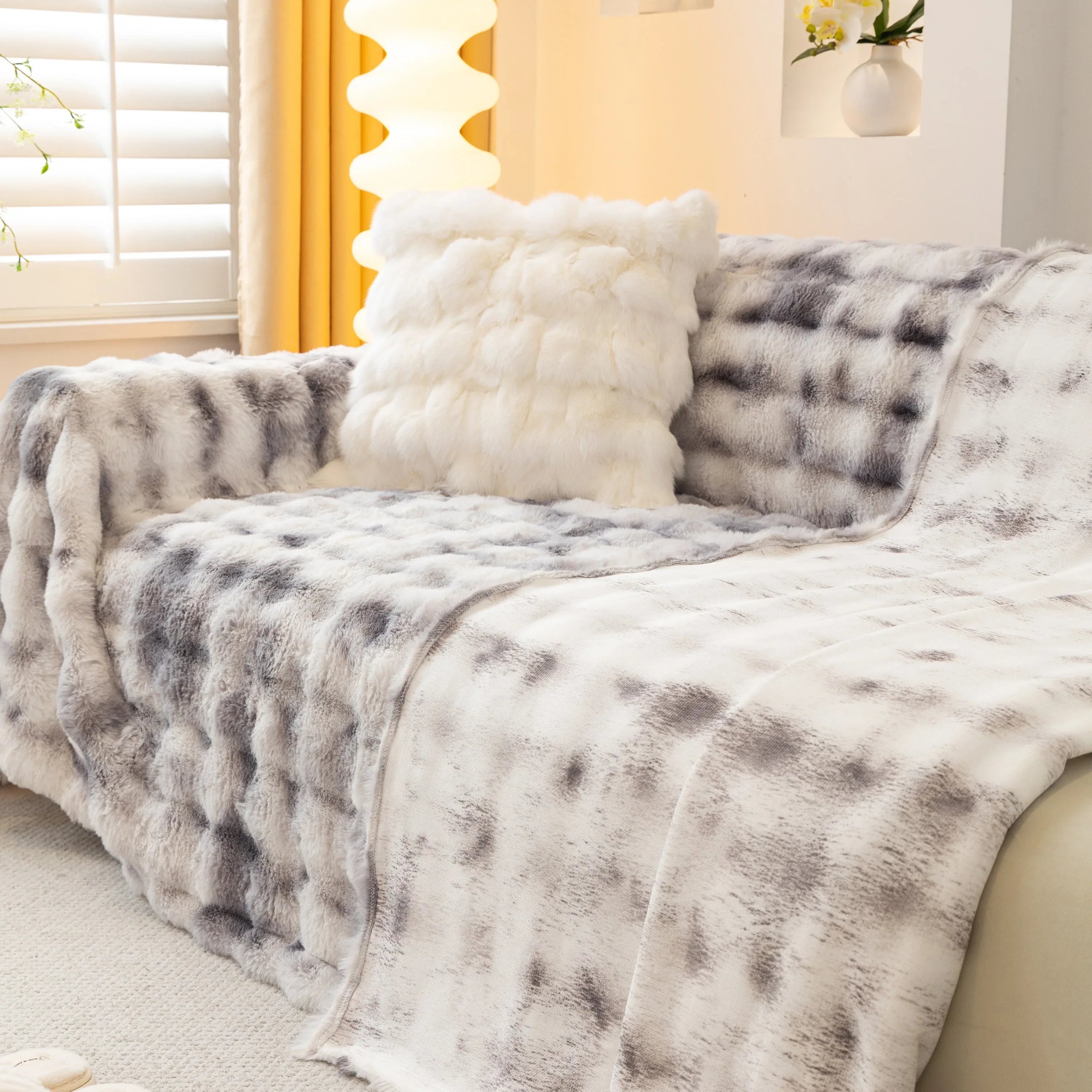 Thick Faux Fur Couch Cover Fluffy Fuzzy Warm Washable Furniture Protector for Kids Pets - TaroTextile