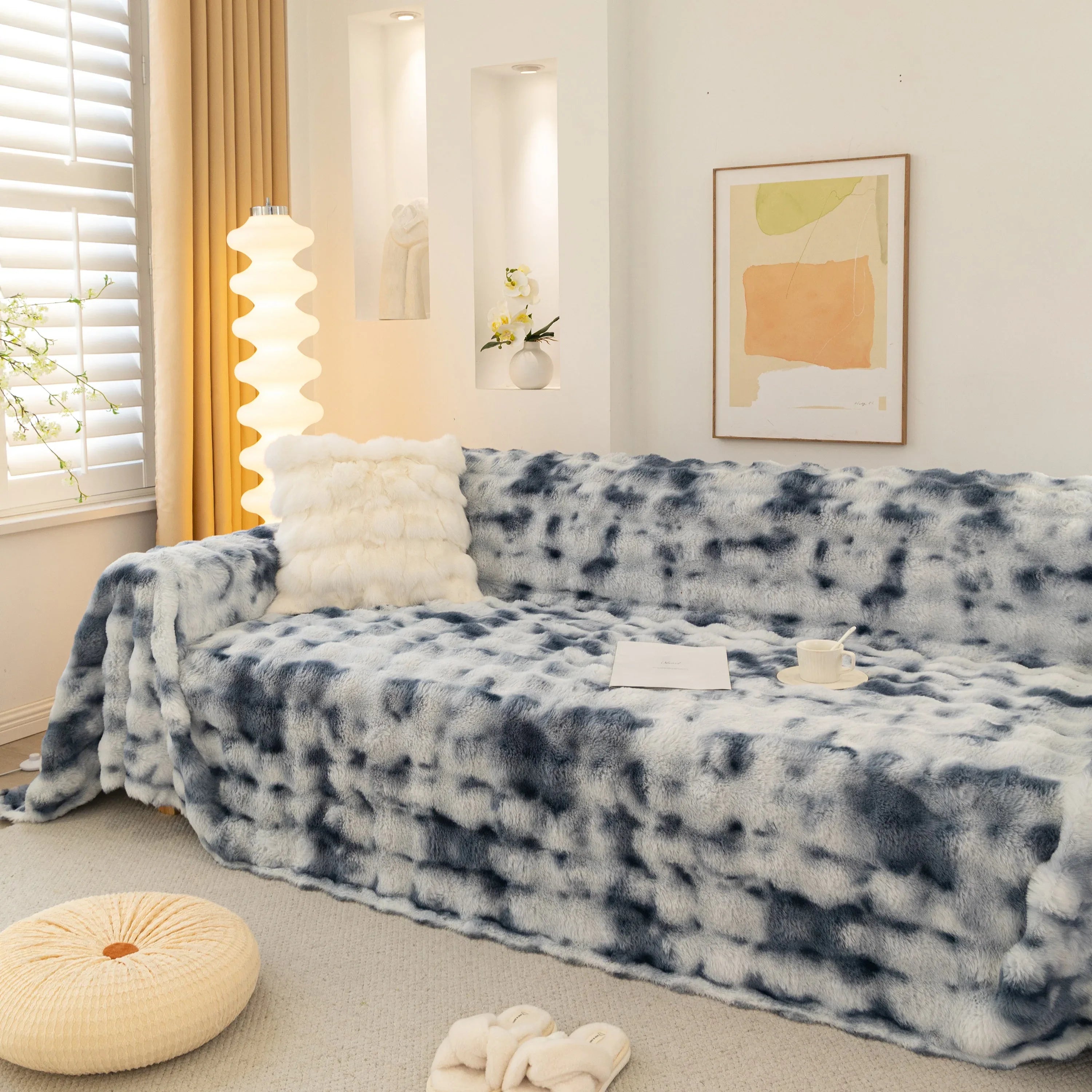 Thick Faux Fur Couch Cover Fluffy Fuzzy Warm Washable Furniture Protector for Kids Pets - TaroTextile