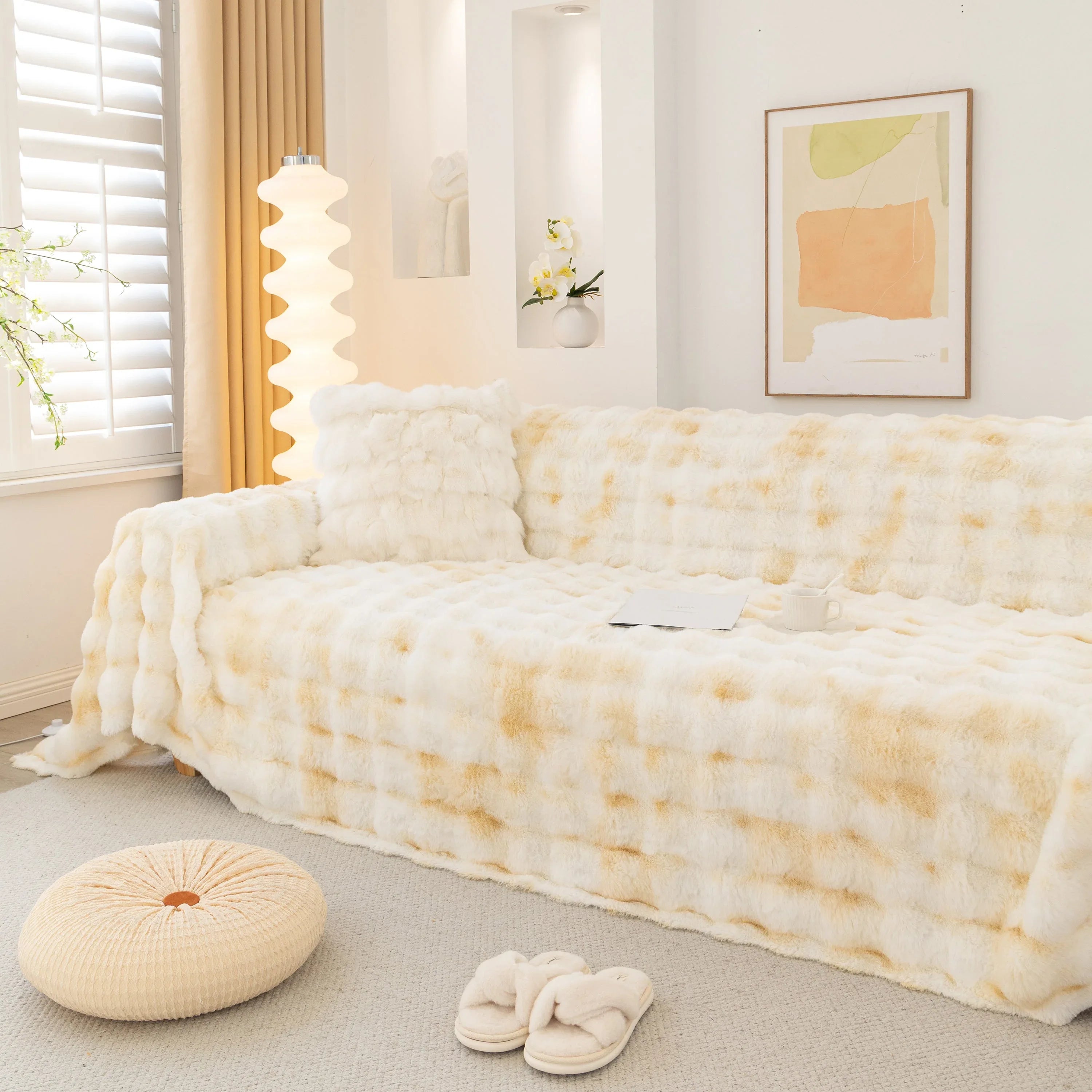 Thick Faux Fur Couch Cover Fluffy Fuzzy Warm Washable Furniture Protector for Kids Pets - TaroTextile