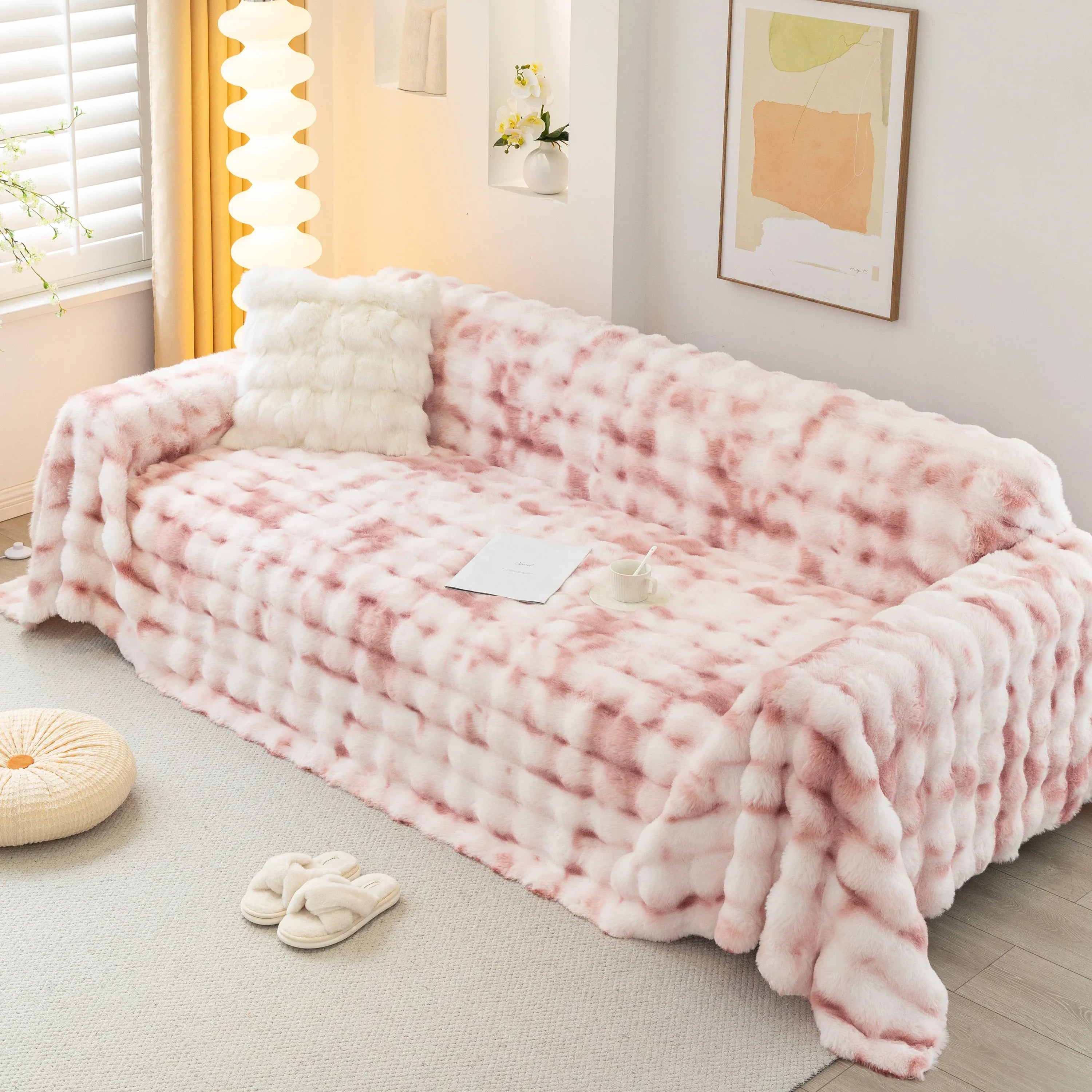 Thick Faux Fur Couch Cover Fluffy Fuzzy Warm Washable Furniture Protector for Kids Pets - TaroTextile