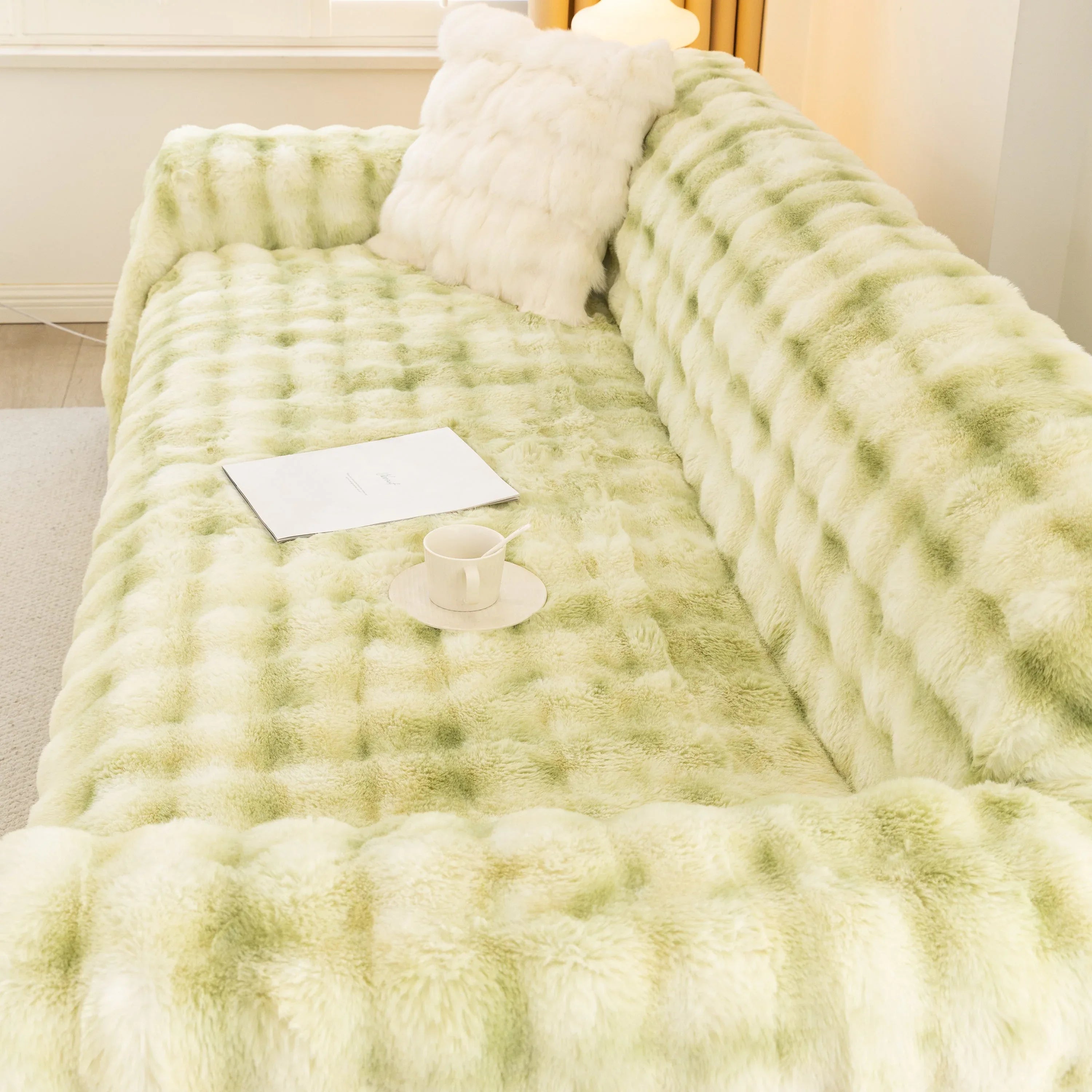 Thick Faux Fur Couch Cover Fluffy Fuzzy Warm Washable Furniture Protector for Kids Pets - TaroTextile
