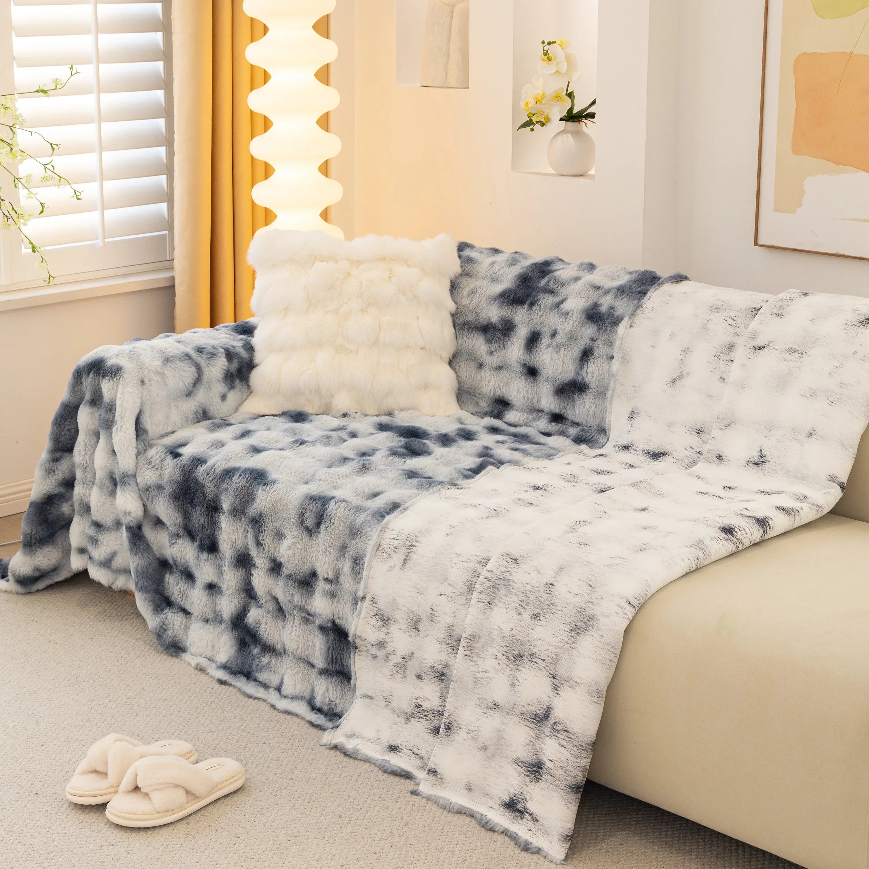 Thick Faux Fur Couch Cover Fluffy Fuzzy Warm Washable Furniture Protector for Kids Pets - TaroTextile