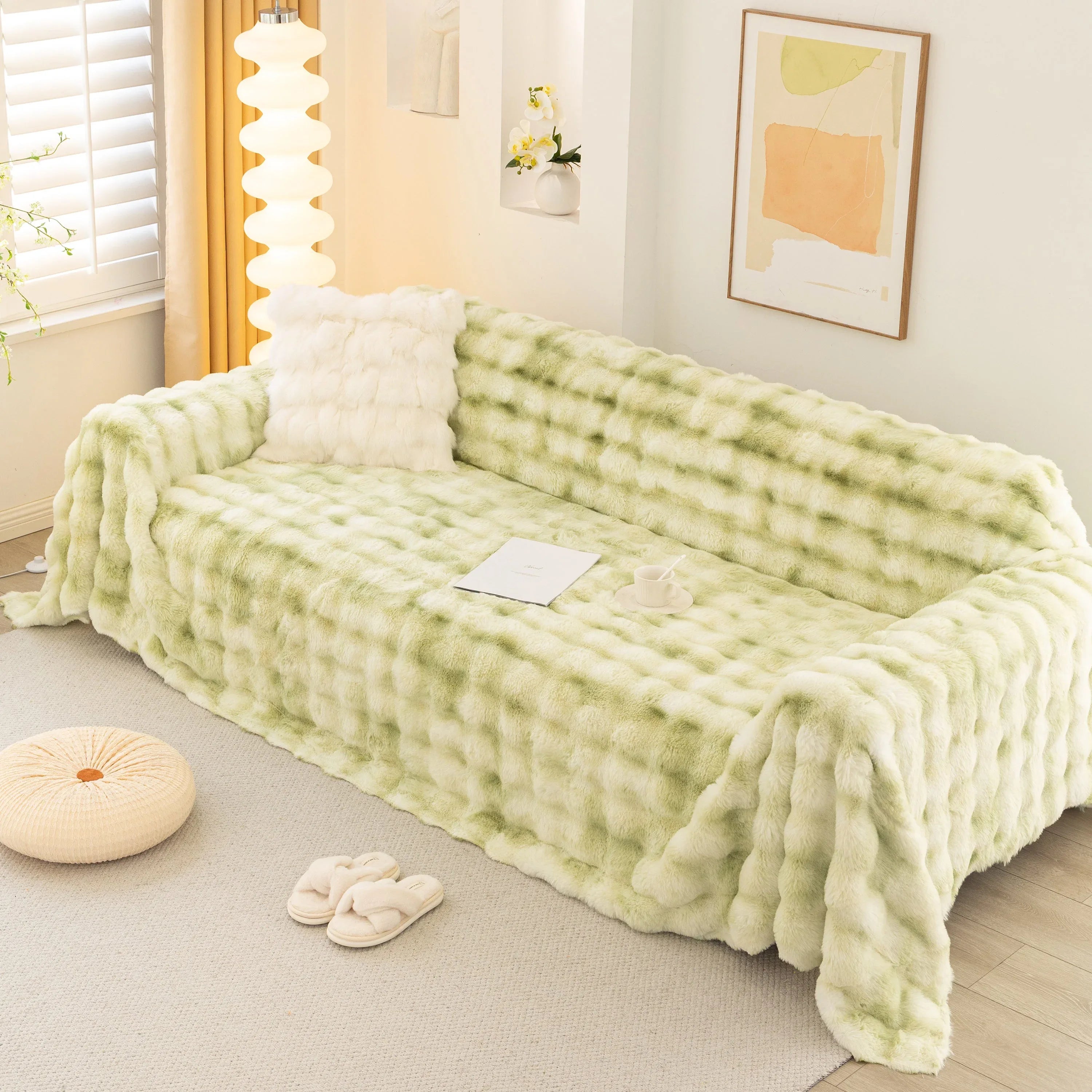 Thick Faux Fur Couch Cover Fluffy Fuzzy Warm Washable Furniture Protector for Kids Pets - TaroTextile