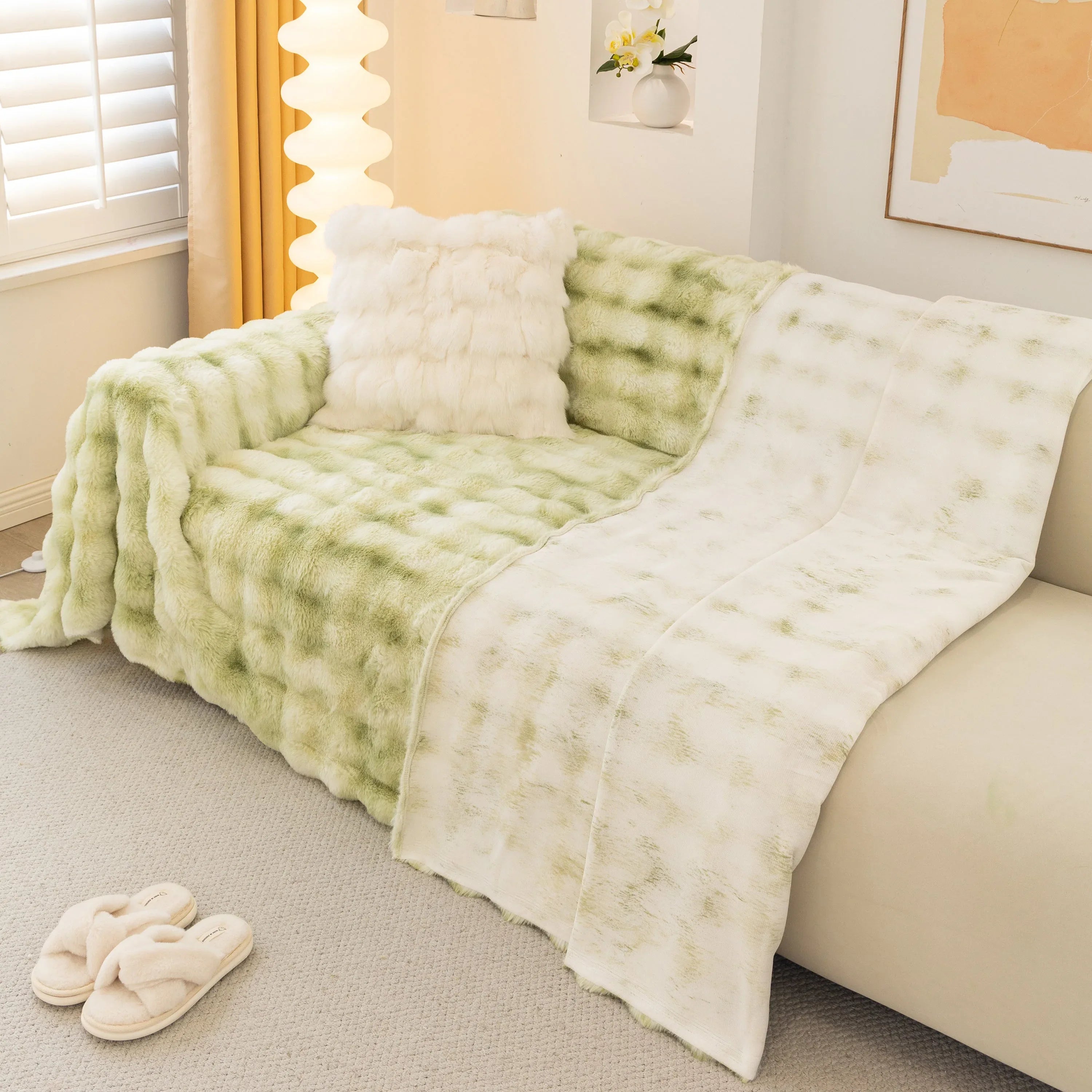 Thick Faux Fur Couch Cover Fluffy Fuzzy Warm Washable Furniture Protector for Kids Pets - TaroTextile